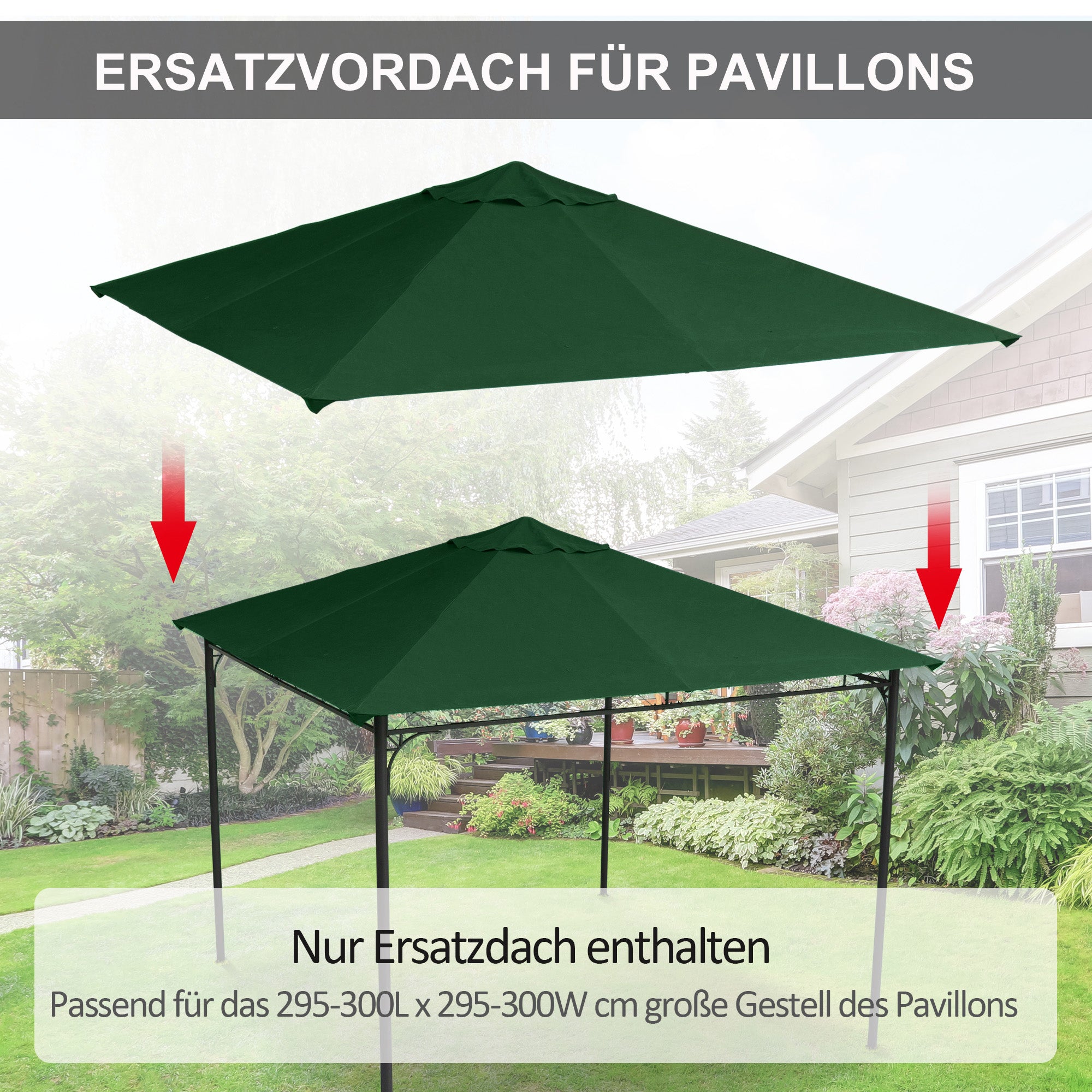 Pavilion Canopy for Garden Pavilion approx. 3 x 3 m, water-resistant, replacement canopy, pavilion cover, sun protection, 8 water drainage holes, Polyester, Green