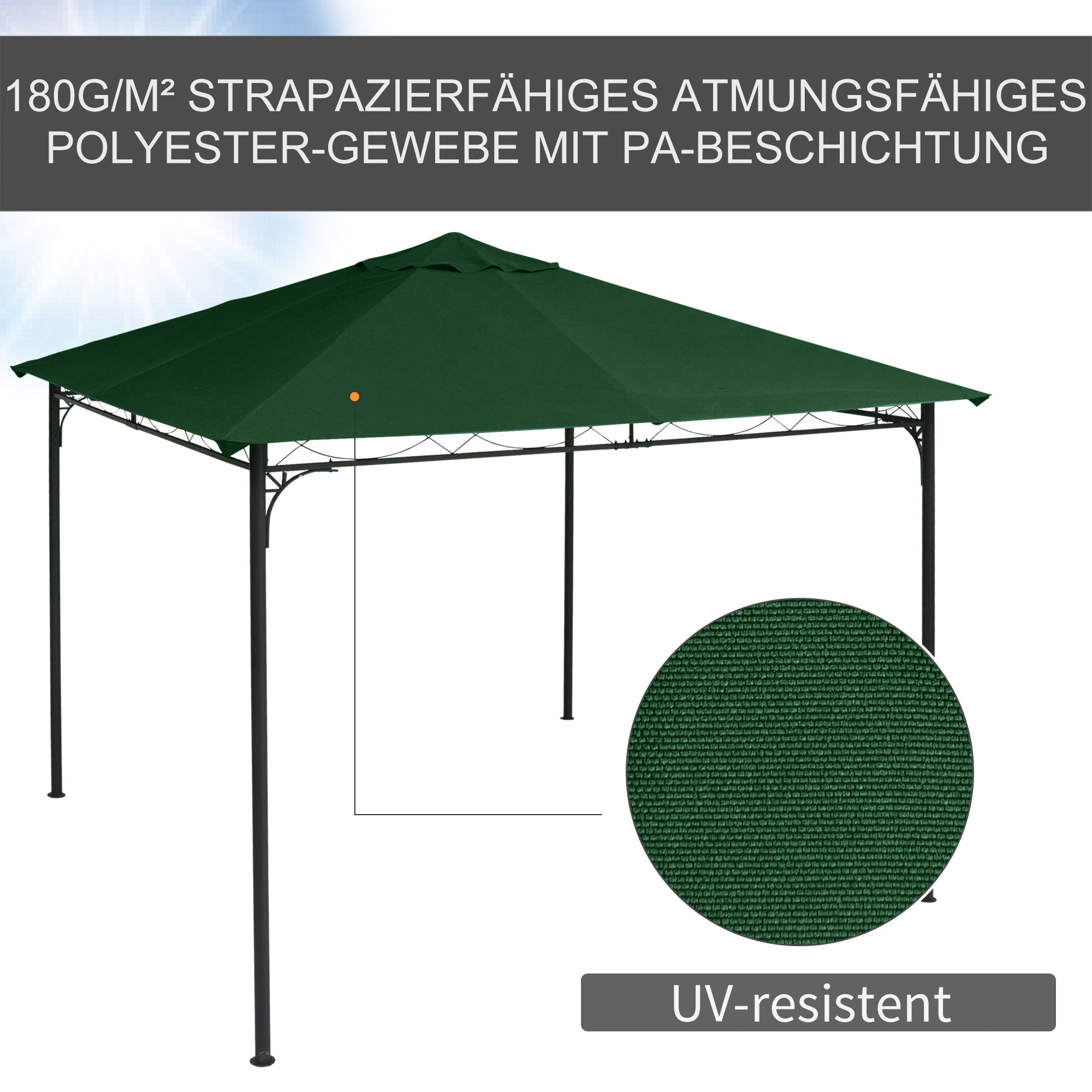 Pavilion Canopy for Garden Pavilion approx. 3 x 3 m, water-resistant, replacement canopy, pavilion cover, sun protection, 8 water drainage holes, Polyester, Green