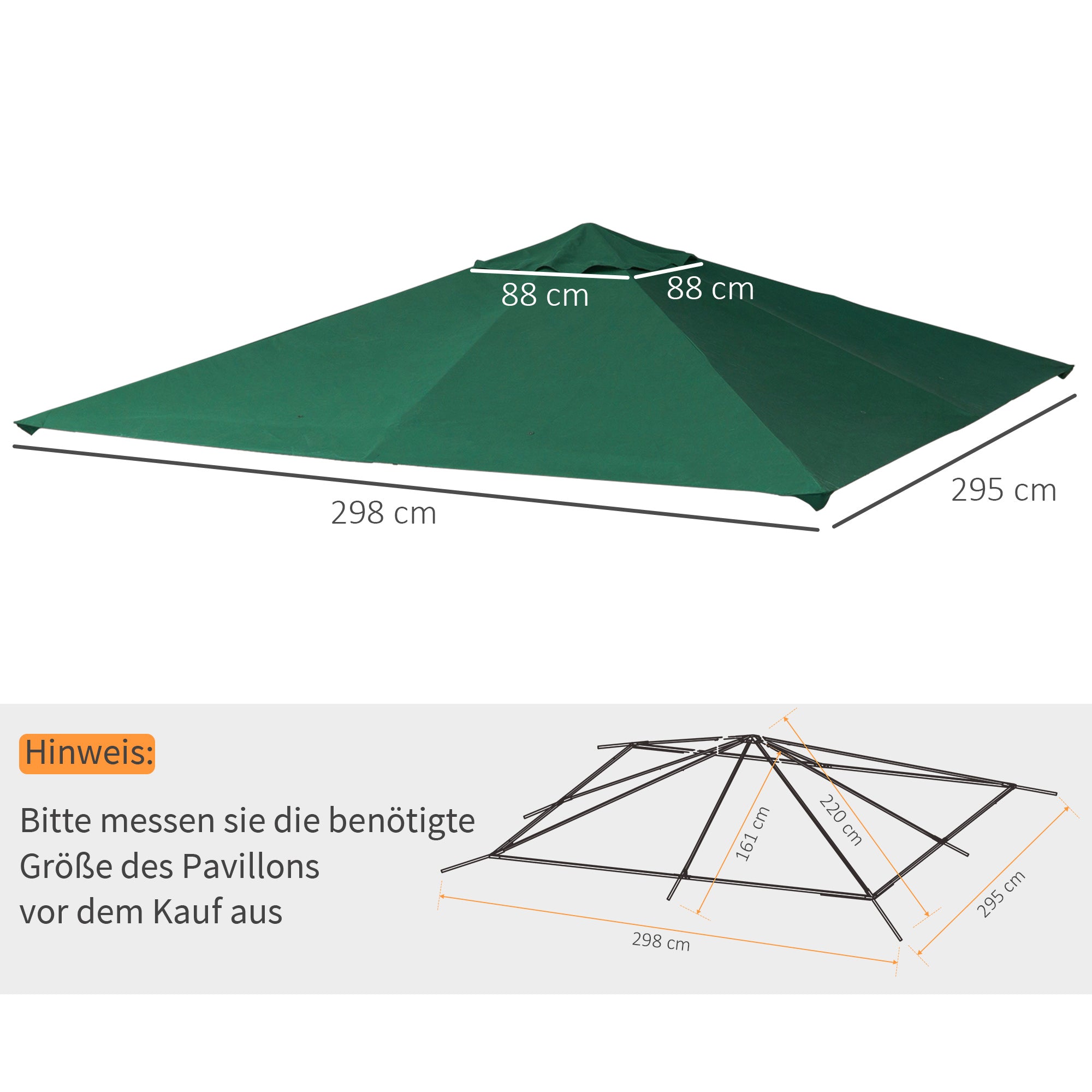 Pavilion Canopy for Garden Pavilion approx. 3 x 3 m, water-resistant, replacement canopy, pavilion cover, sun protection, 8 water drainage holes, Polyester, Green
