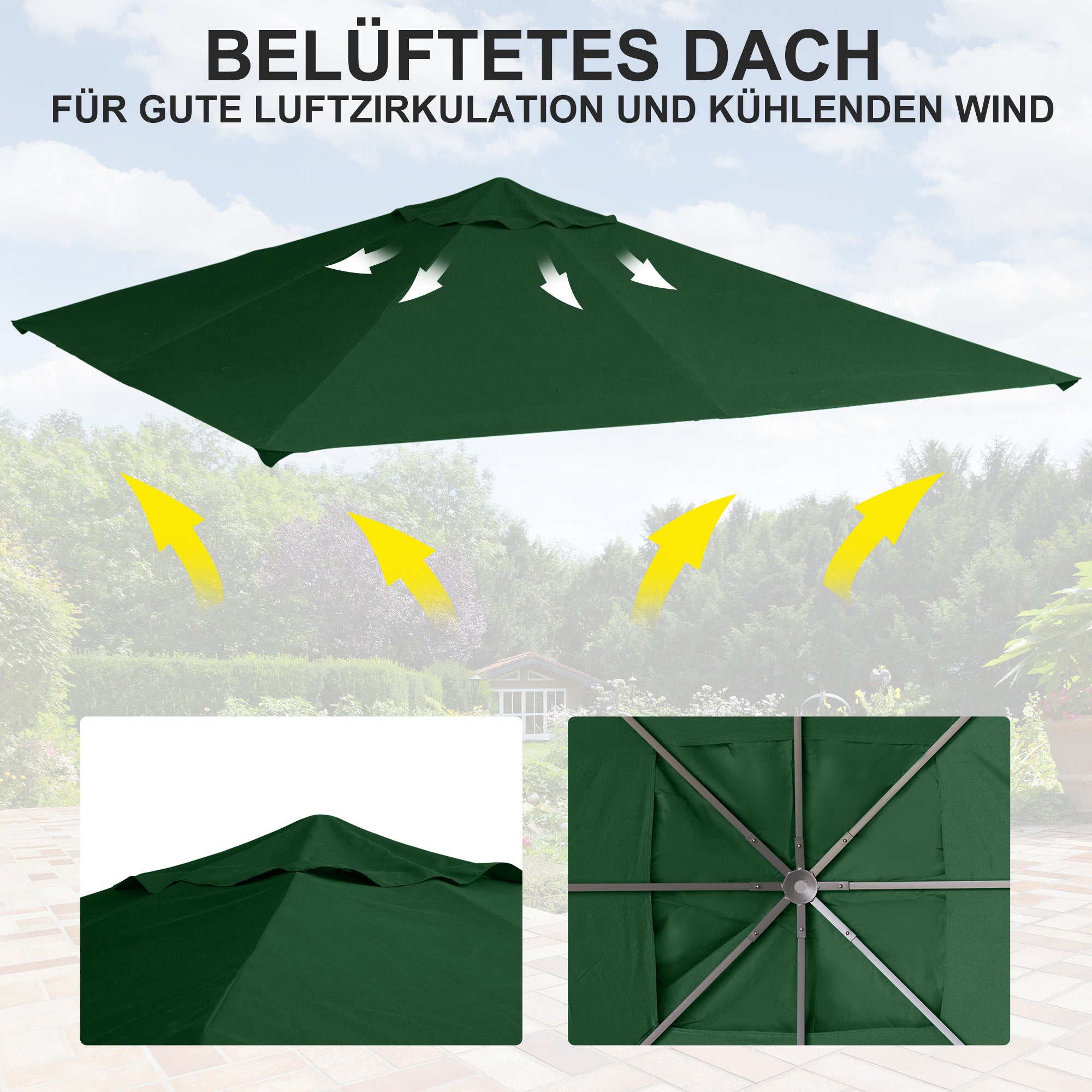 Pavilion Canopy for Garden Pavilion approx. 3 x 3 m, water-resistant, replacement canopy, pavilion cover, sun protection, 8 water drainage holes, Polyester, Green