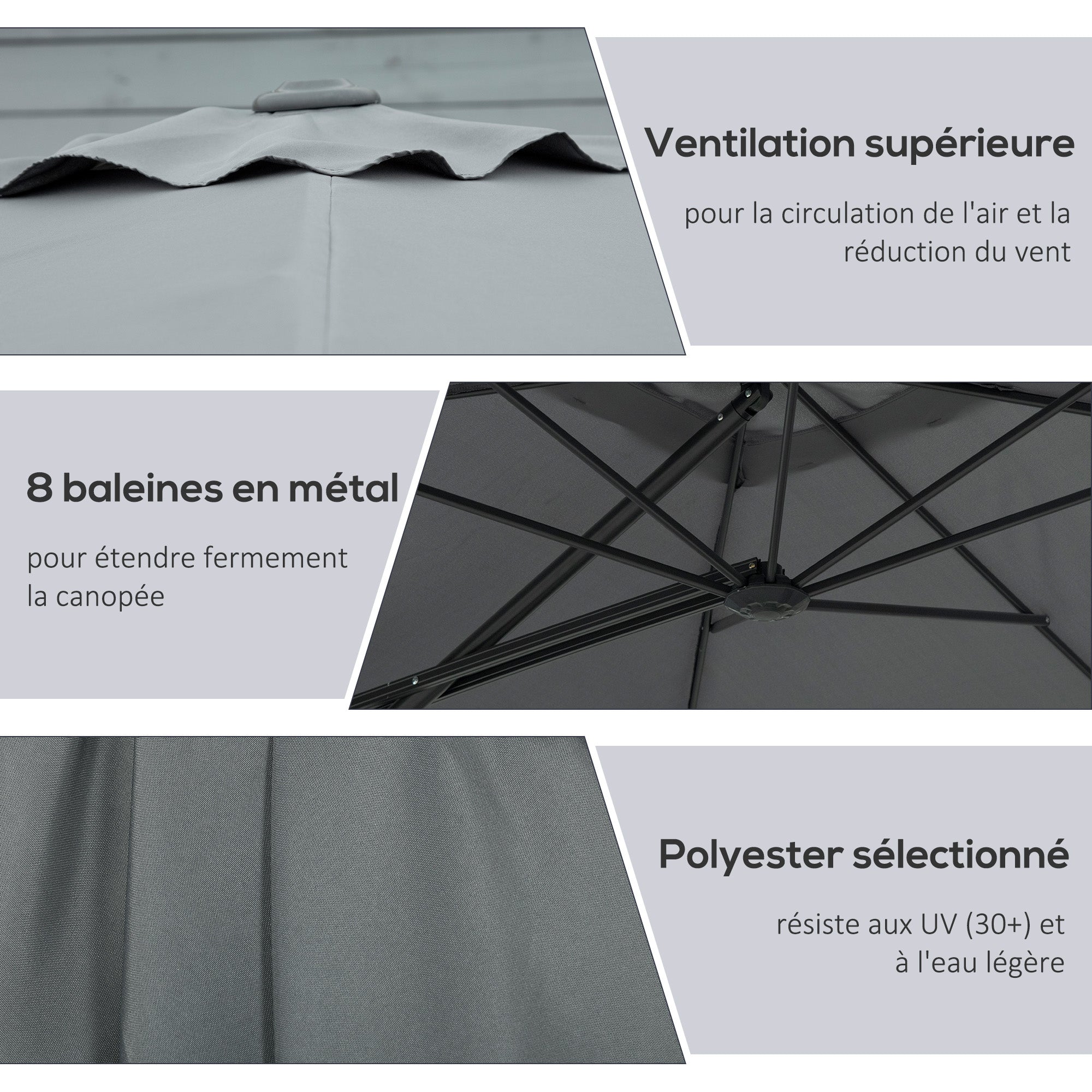 Square Offset Umbrella 2.5 x 2.5 m, outdoor garden umbrella UV protection quick and easy open and close cross base included for balcony patio terrace dark grey