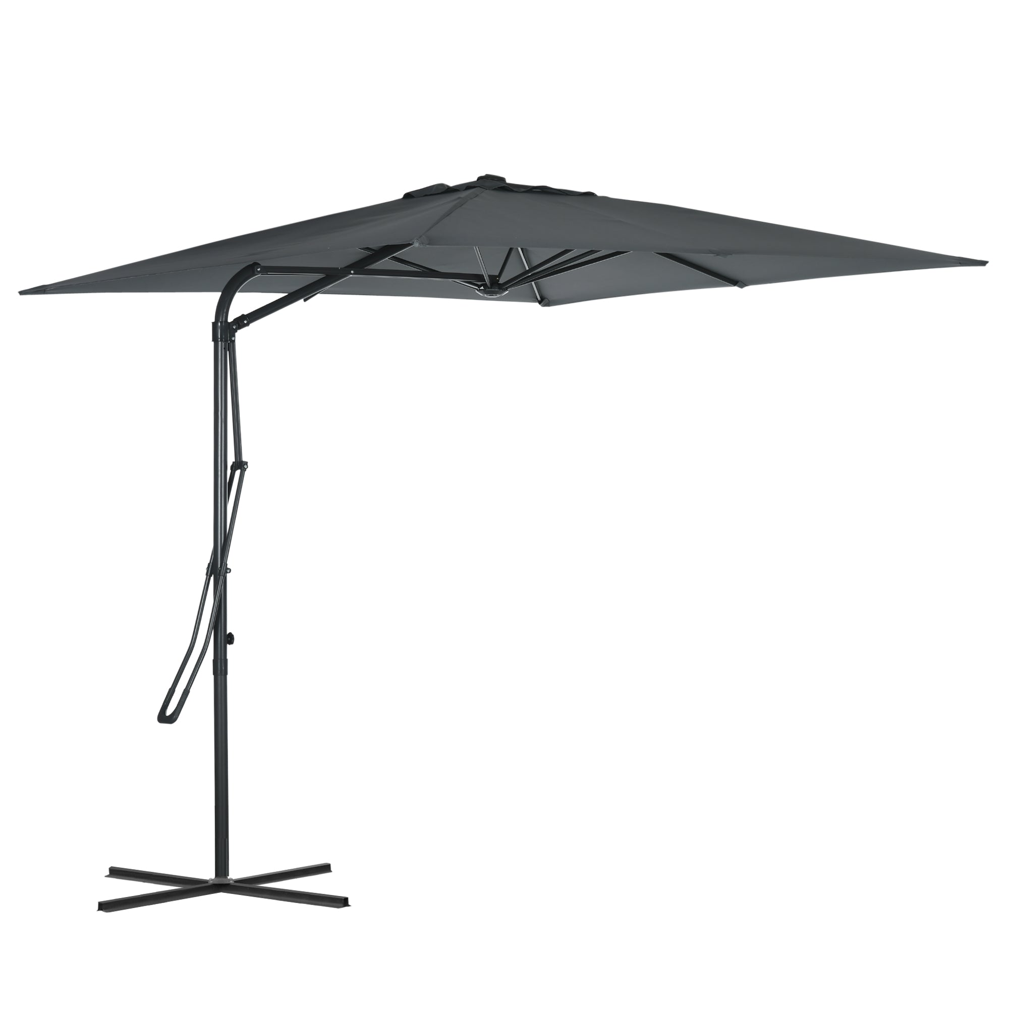 Square Offset Umbrella 2.5 x 2.5 m, outdoor garden umbrella UV protection quick and easy open and close cross base included for balcony patio terrace dark grey
