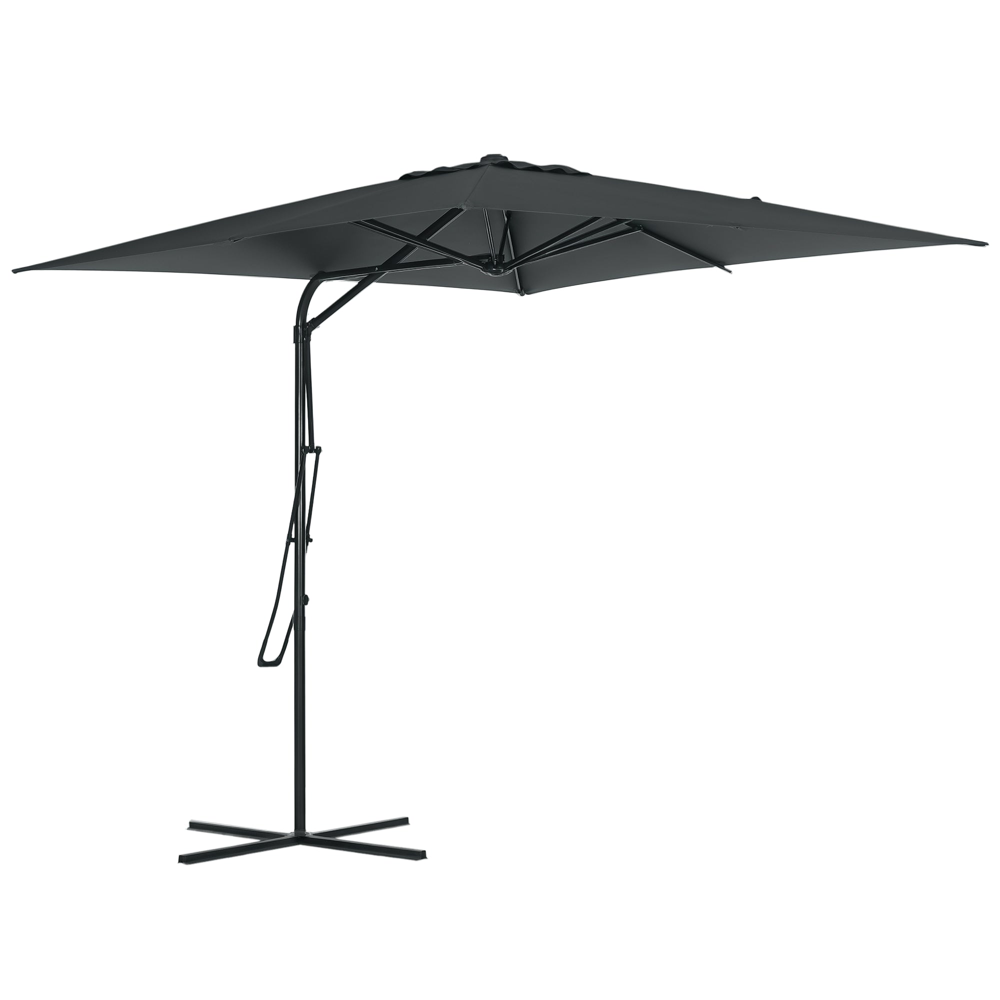 Square Offset Umbrella 2.5 x 2.5 m, outdoor garden umbrella UV protection quick and easy open and close cross base included for balcony patio terrace dark grey