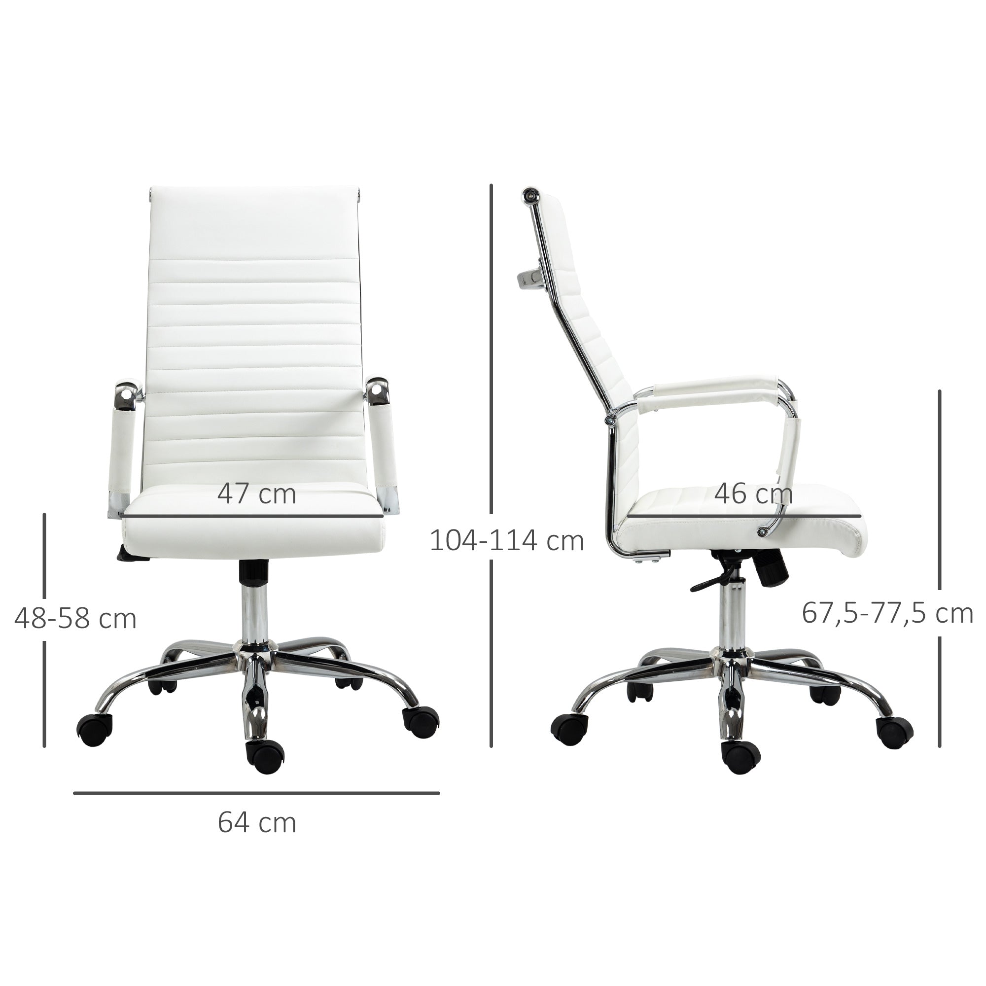Office Chair Ergonomic Desk Chair with Tilt Function Executive Chair Height Adjustable Swivel Chair Padded Faux Leather Foam White 54 x 62 x 104-114 cm