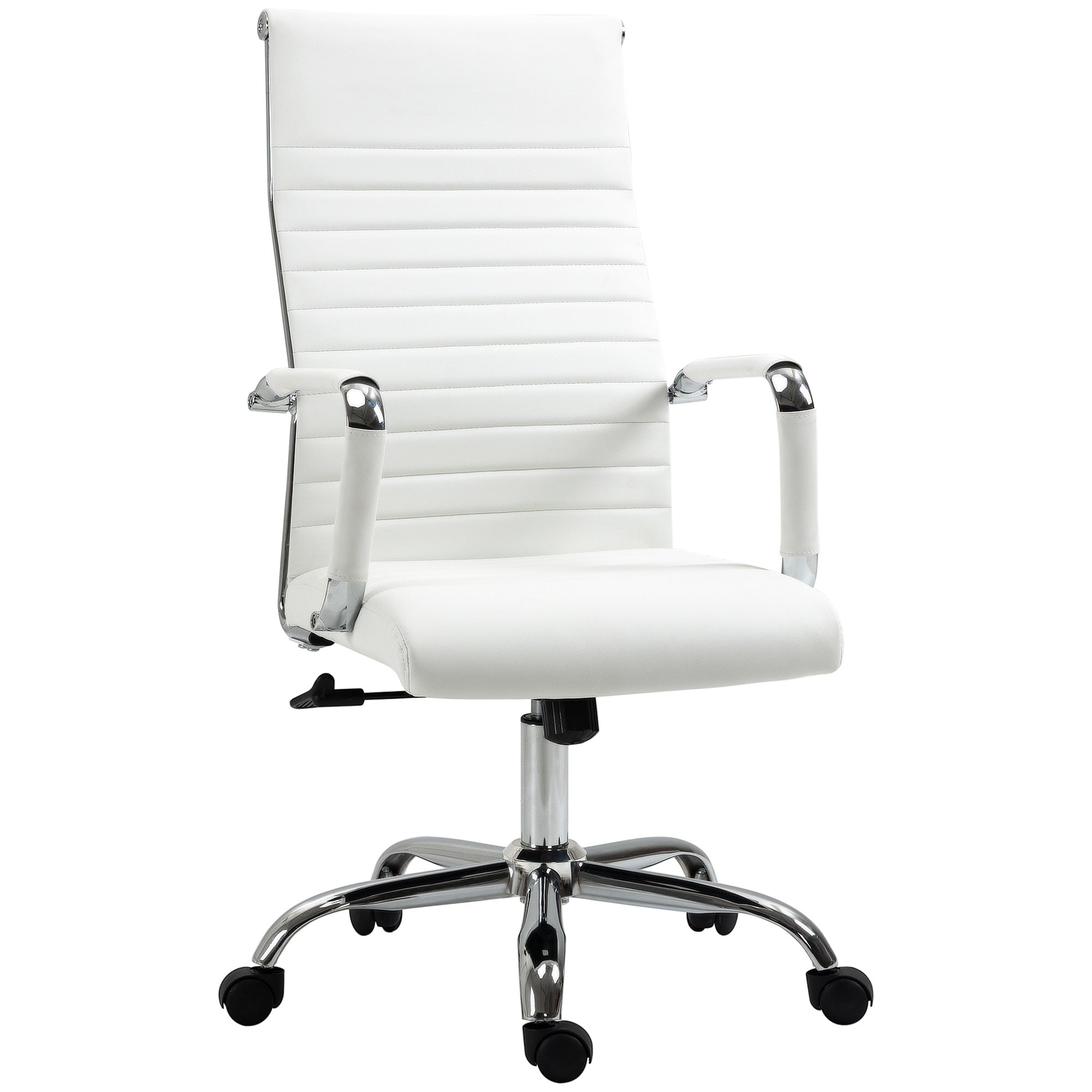Office Chair Ergonomic Desk Chair with Tilt Function Executive Chair Height Adjustable Swivel Chair Padded Faux Leather Foam White 54 x 62 x 104-114 cm