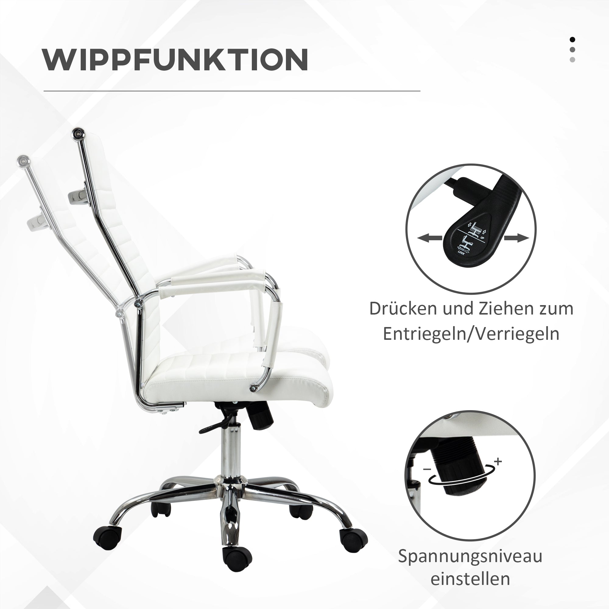 Office Chair Ergonomic Desk Chair with Tilt Function Executive Chair Height Adjustable Swivel Chair Padded Faux Leather Foam White 54 x 62 x 104-114 cm