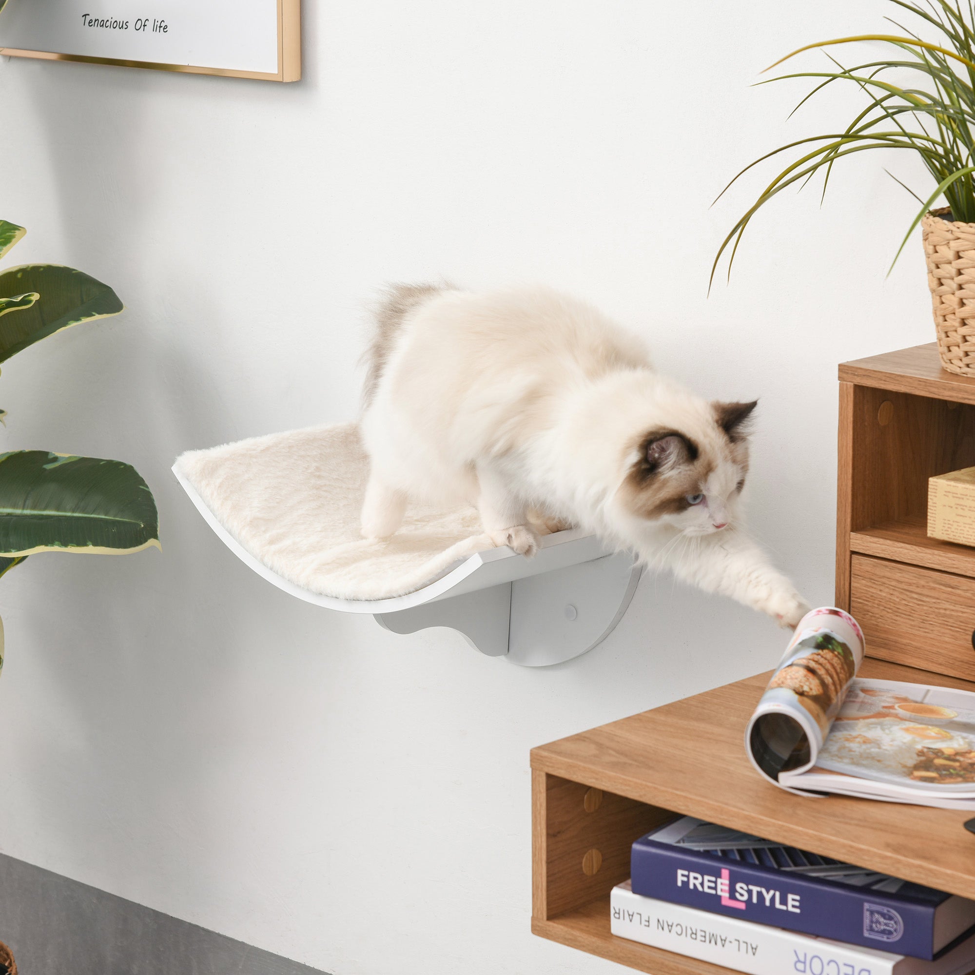 Cat Perch Cat Wall Shelf Cat Bed Cat Wall Mount Plush Cover White 41 x 28 x 21 cm