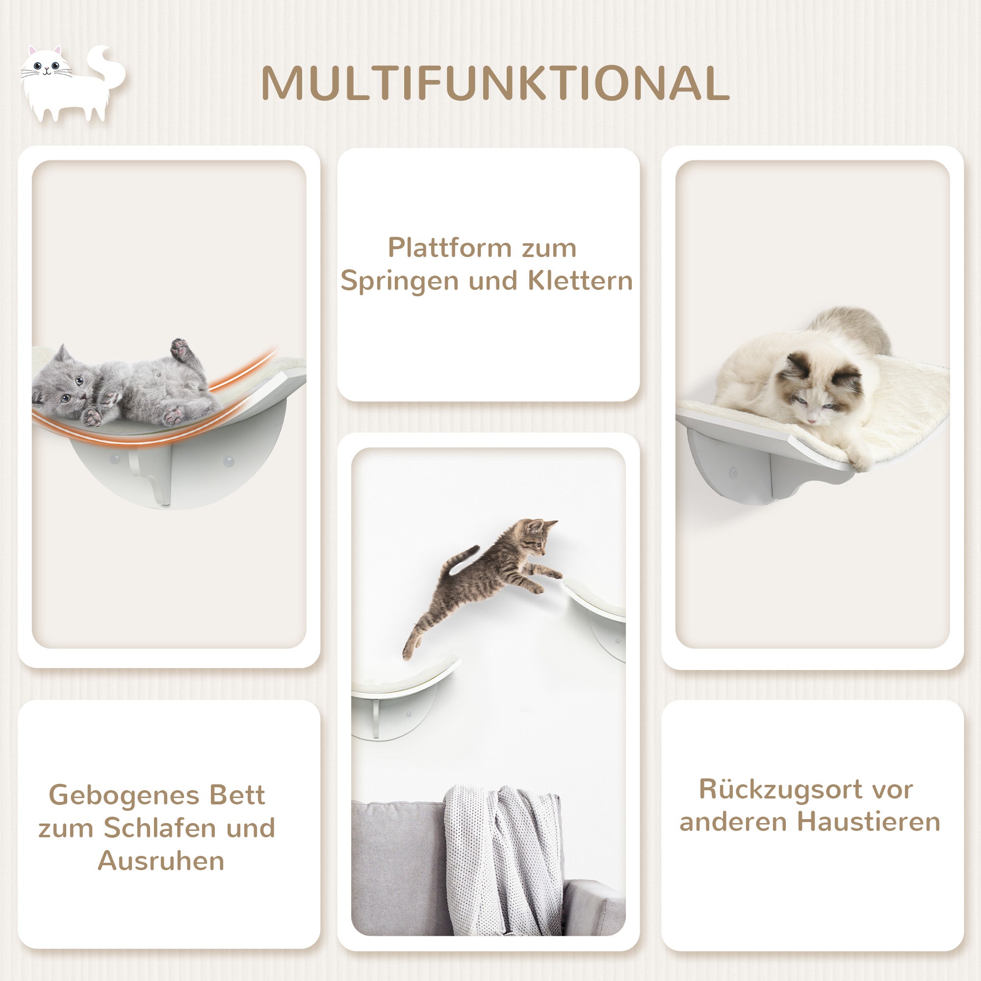 Cat Perch Cat Wall Shelf Cat Bed Cat Wall Mount Plush Cover White 41 x 28 x 21 cm