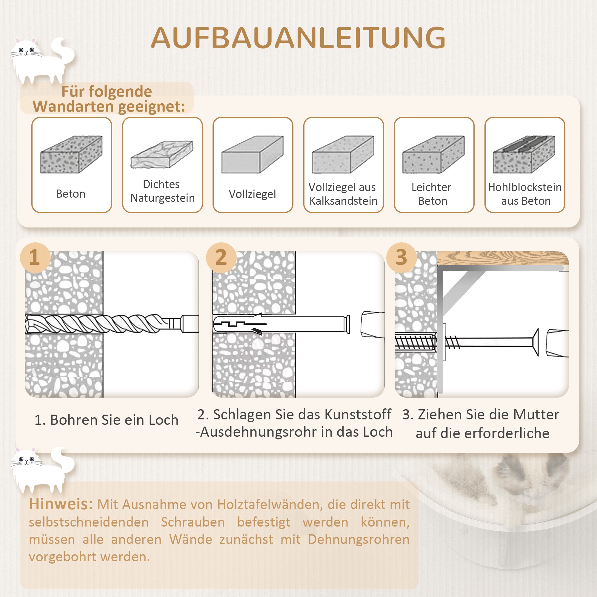 Cat Perch Cat Wall Shelf Cat Bed Cat Wall Mount Plush Cover White 41 x 28 x 21 cm