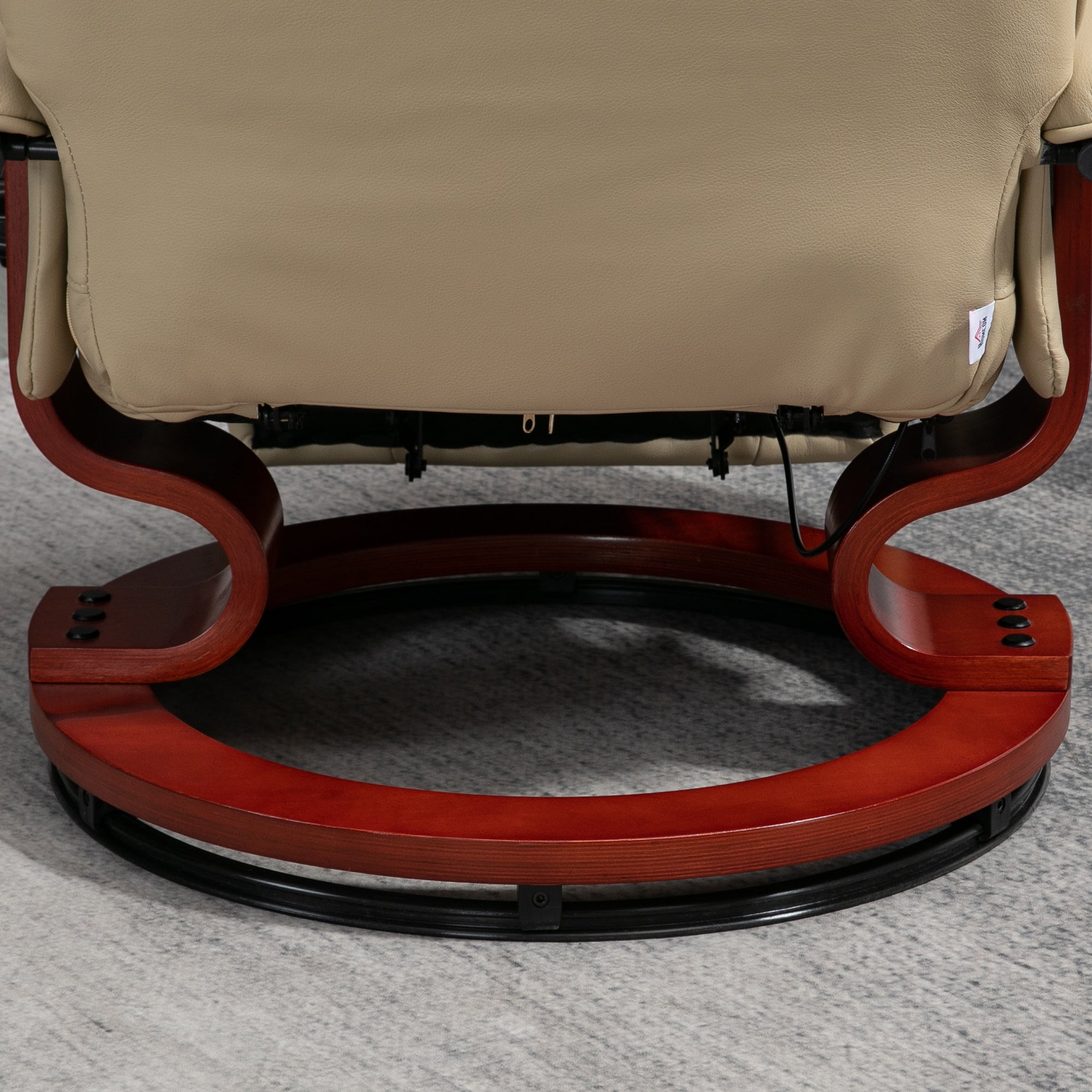 Reclining Armchair with Swivel TV Chair Function, Footrest, Recliner with Armrest, Wooden Legs for Living Room, Bedroom, Faux Leather, Cream White