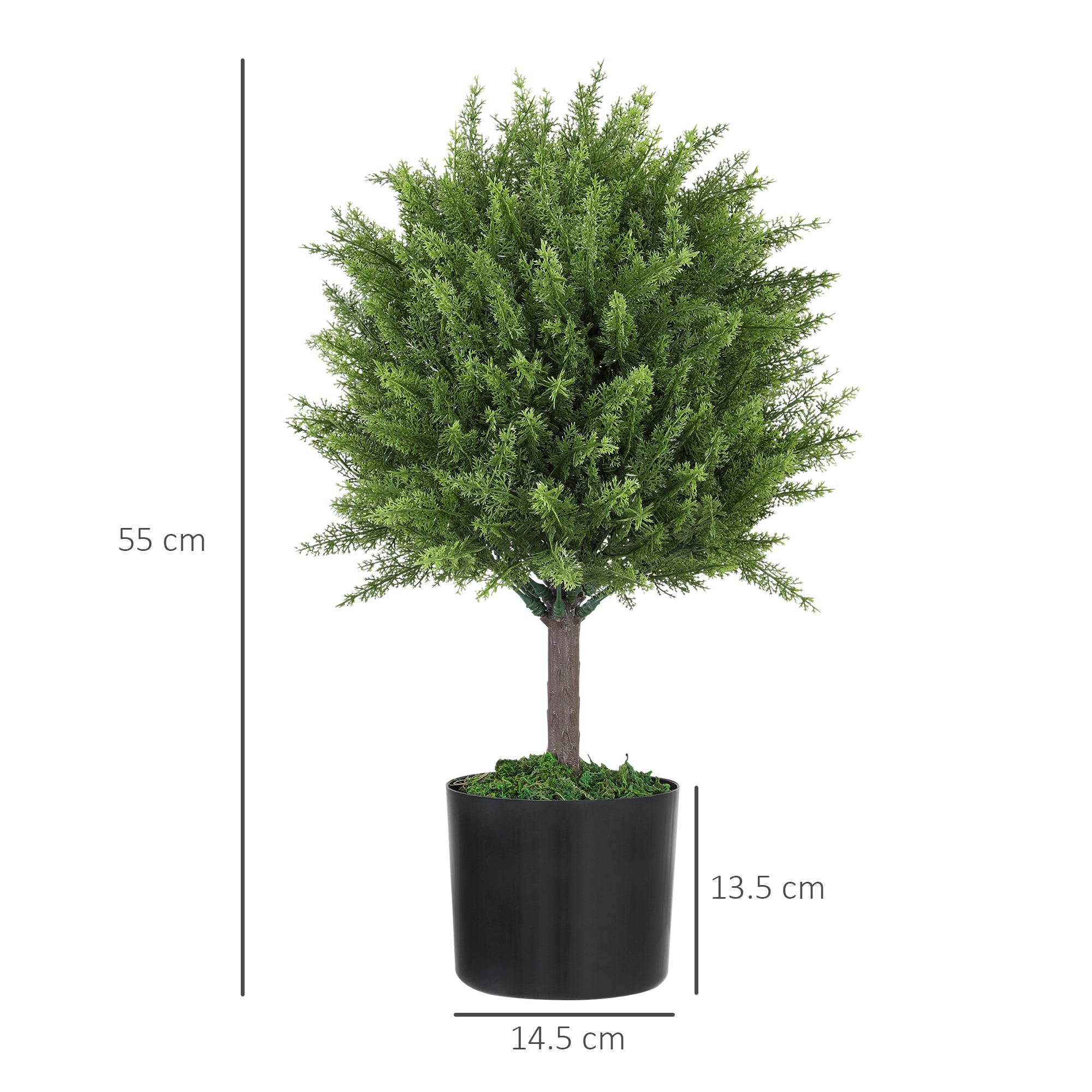 Artificial Cedar Tree Plant, UV Resistant Fake Plant with Pot, Indoor and Outdoor Decoration, Height 55 cm, Green