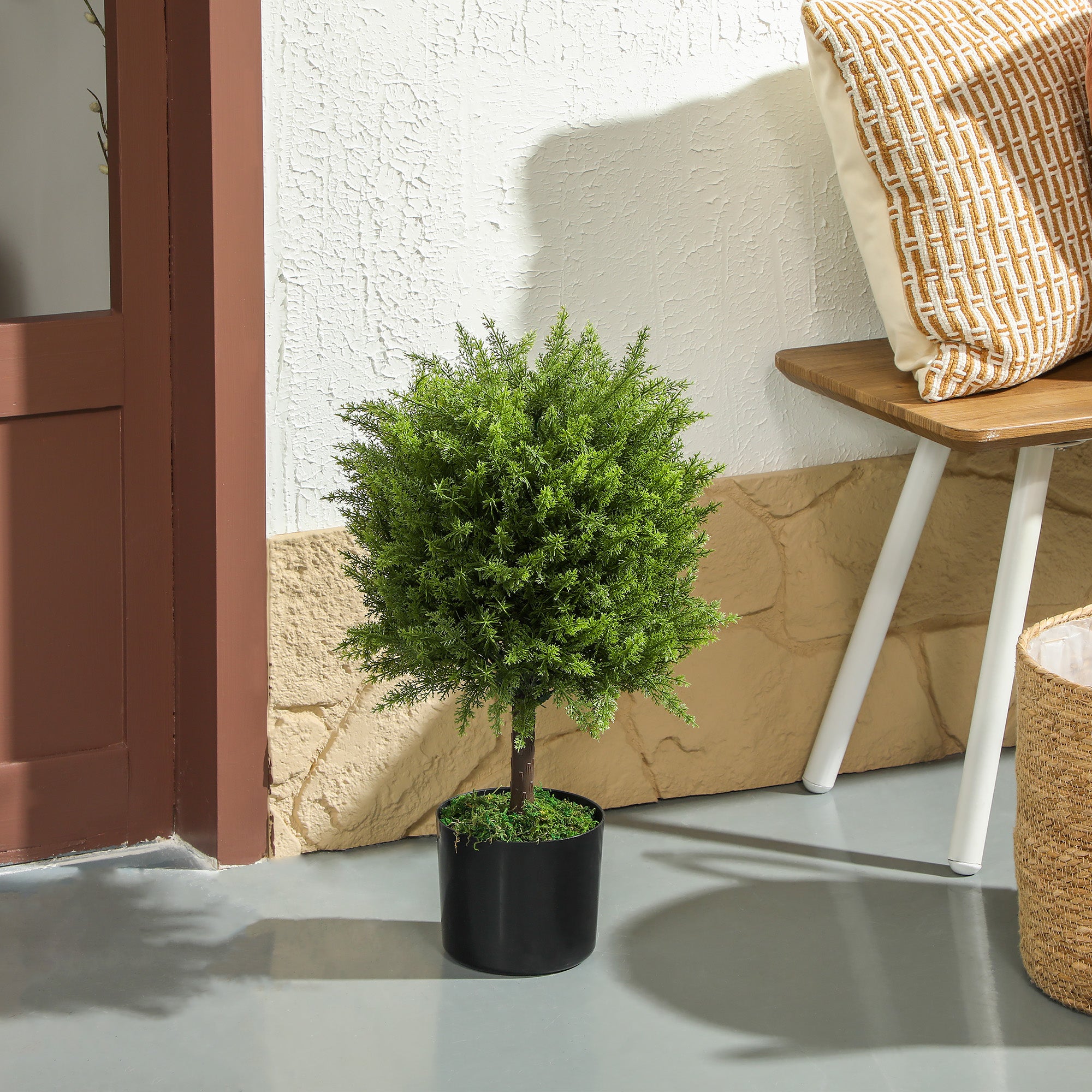 Artificial Cedar Tree Plant, UV Resistant Fake Plant with Pot, Indoor and Outdoor Decoration, Height 55 cm, Green