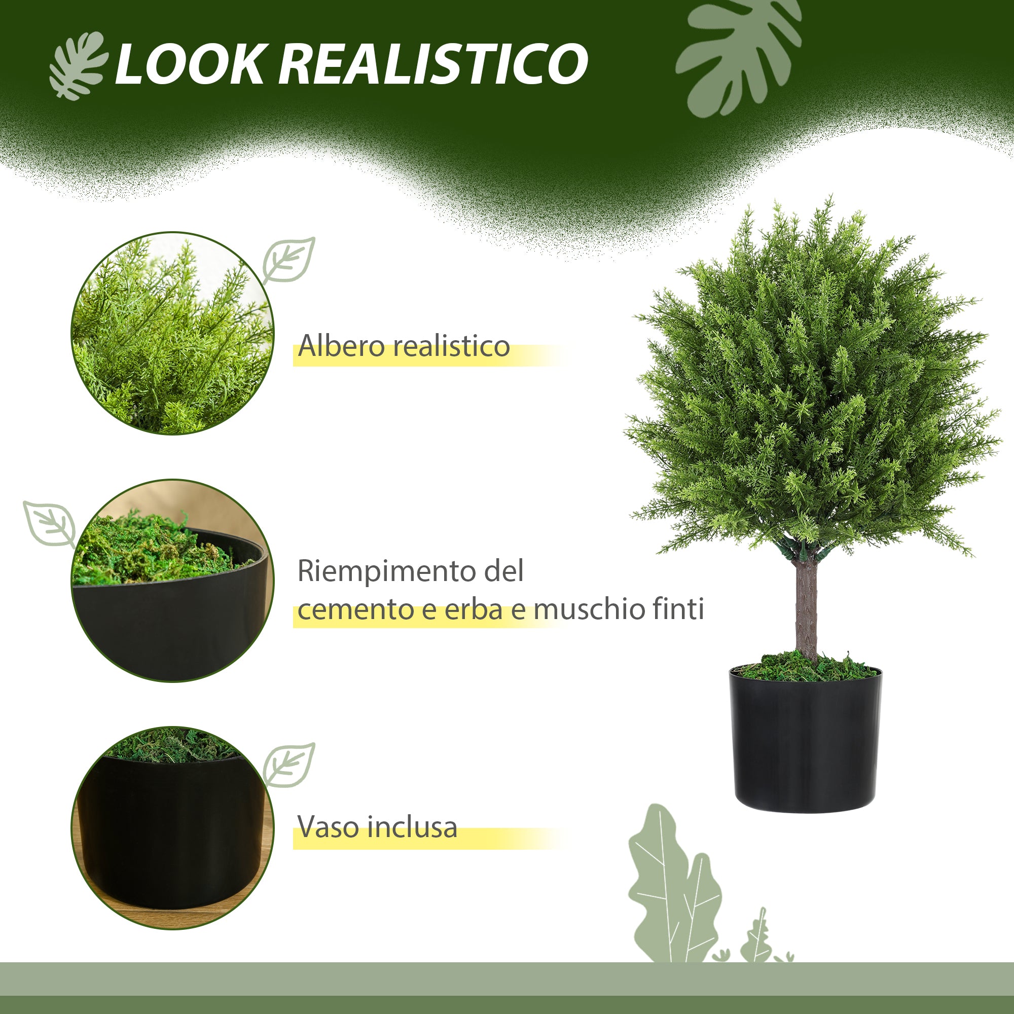 Artificial Cedar Tree Plant, UV Resistant Fake Plant with Pot, Indoor and Outdoor Decoration, Height 55 cm, Green