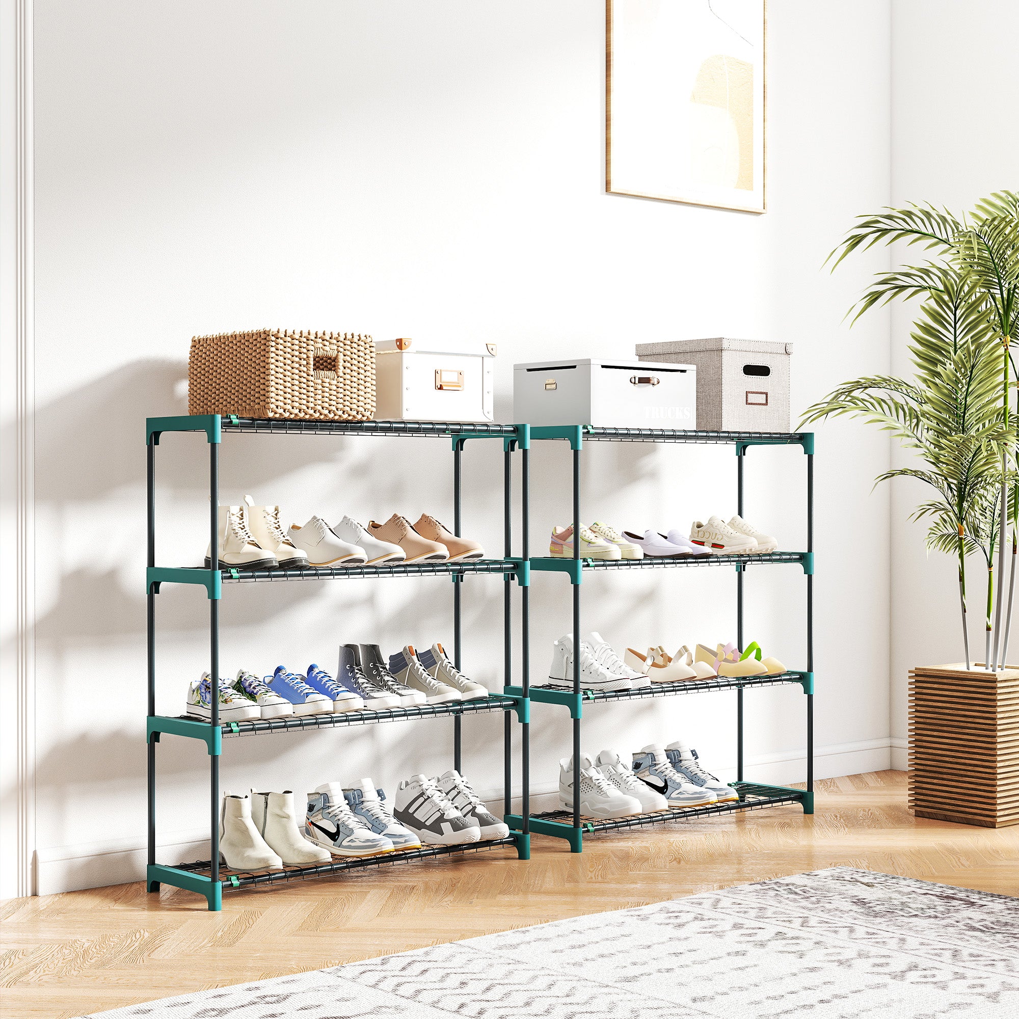 Set of 2 4-Tier Plant Stands, 40.9 in Tall — Steel Indoor/Outdoor Shelves, Multi-Level Pot Rack for Garden & Balcony, Dark Green