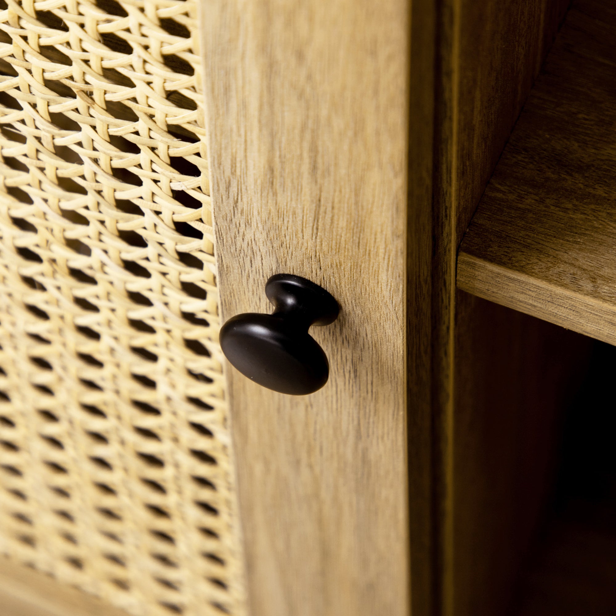 Storage Buffet Cabinet with 1 Rattan Effect Wood Door - dim. 80L x 39W x 70H cm