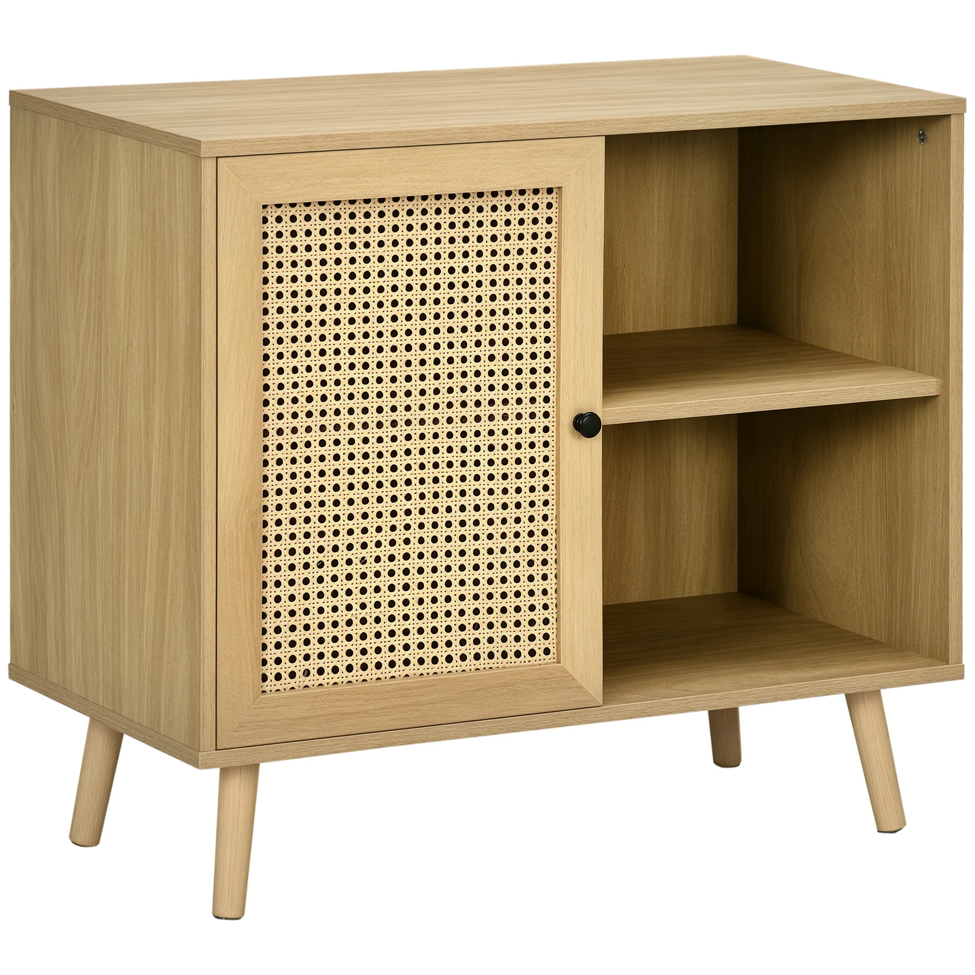 Storage Buffet Cabinet with 1 Rattan Effect Wood Door - dim. 80L x 39W x 70H cm