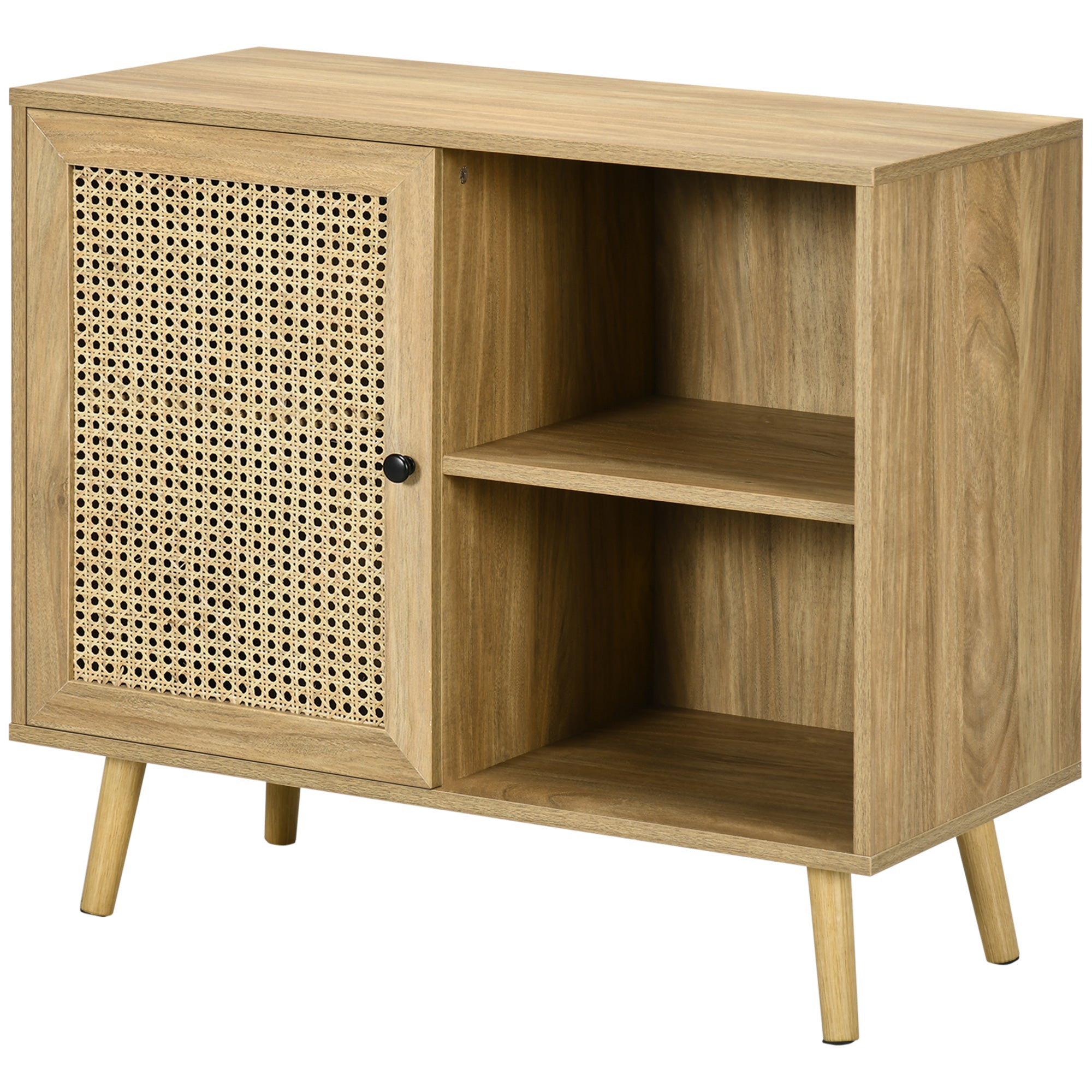 Storage Buffet Cabinet with 1 Rattan Effect Wood Door - dim. 80L x 39W x 70H cm