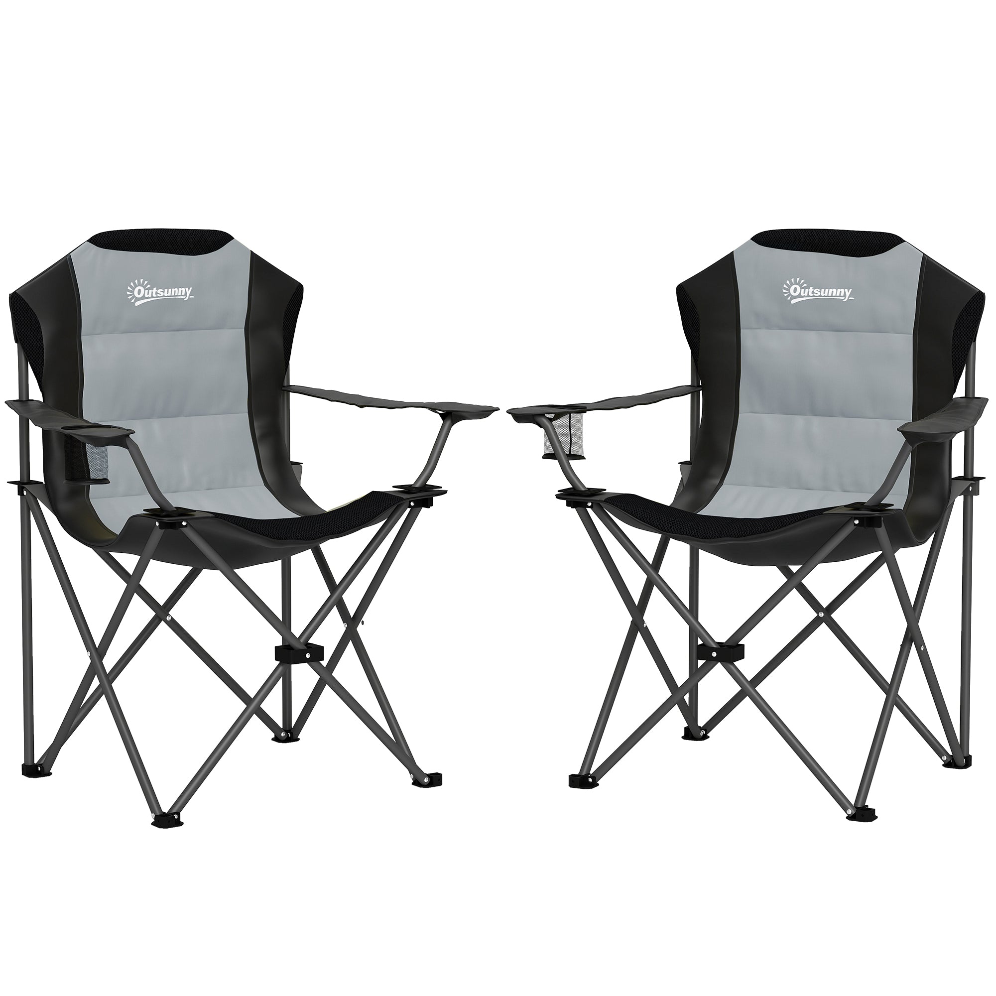 Set of 2 Folding Camping Chairs Portable Padded High Back Fishing Chair with Cup Holder, Foldable Chair for Hiking, Beach, Picnic, Travel, 120kg Load, Dark Gray