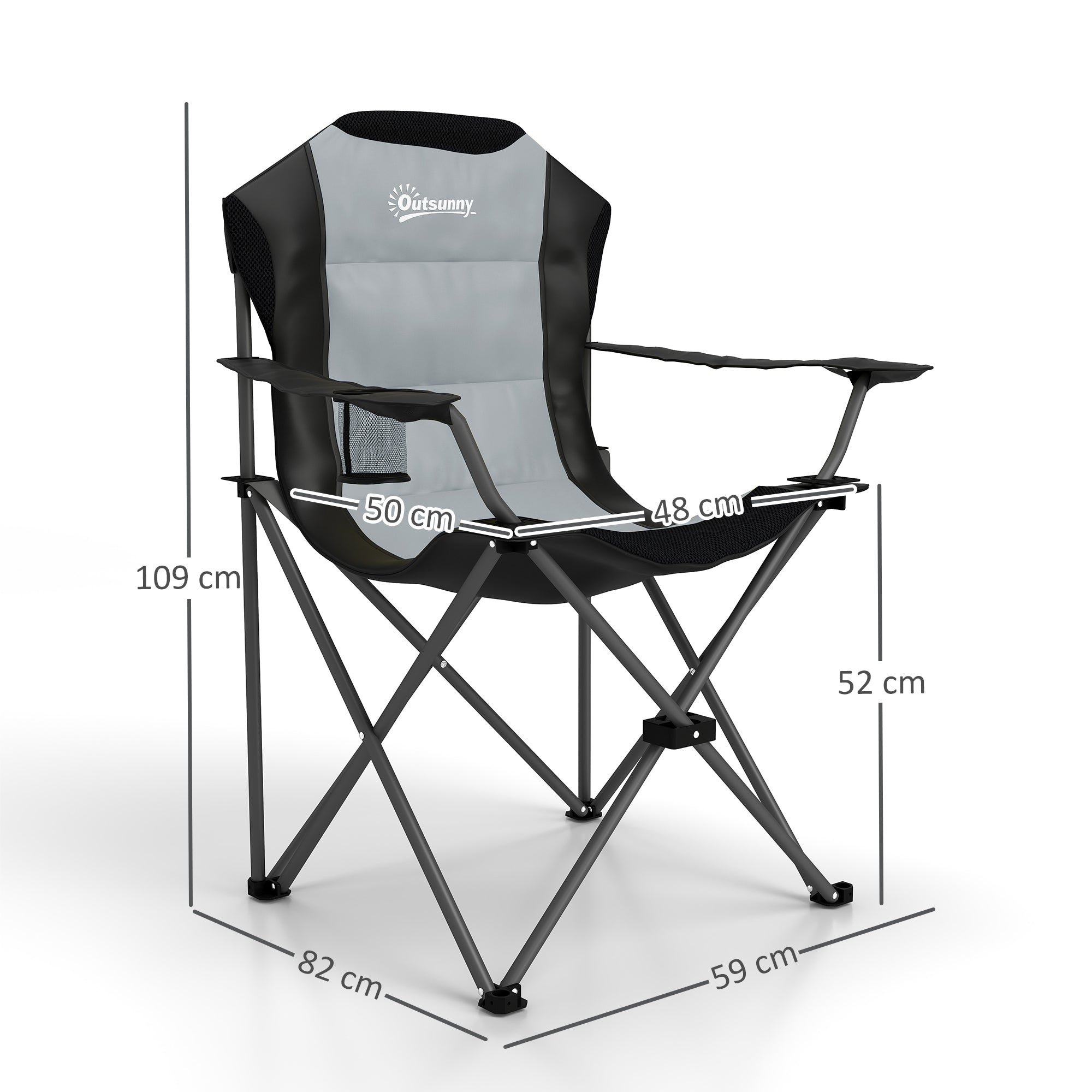 Set of 2 Folding Camping Chairs Portable Padded High Back Fishing Chair with Cup Holder, Foldable Chair for Hiking, Beach, Picnic, Travel, 120kg Load, Dark Gray