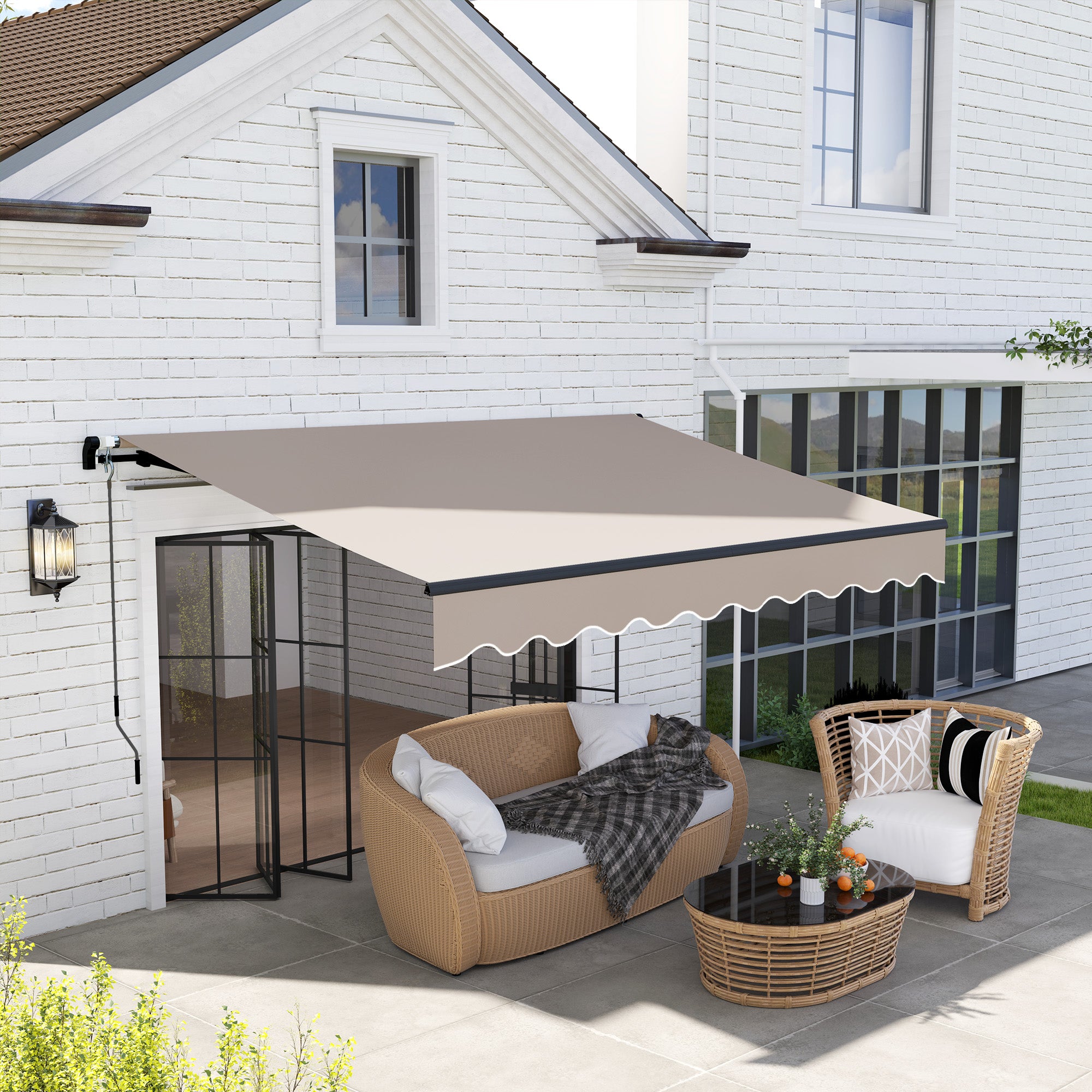 Manual Retractable Awning 360x220 cm Balcony Awning with Aluminum Crank 3 Arms and UV30+ Protection Outdoor Roll-Up Awning for Garden Terrace Windows Cream