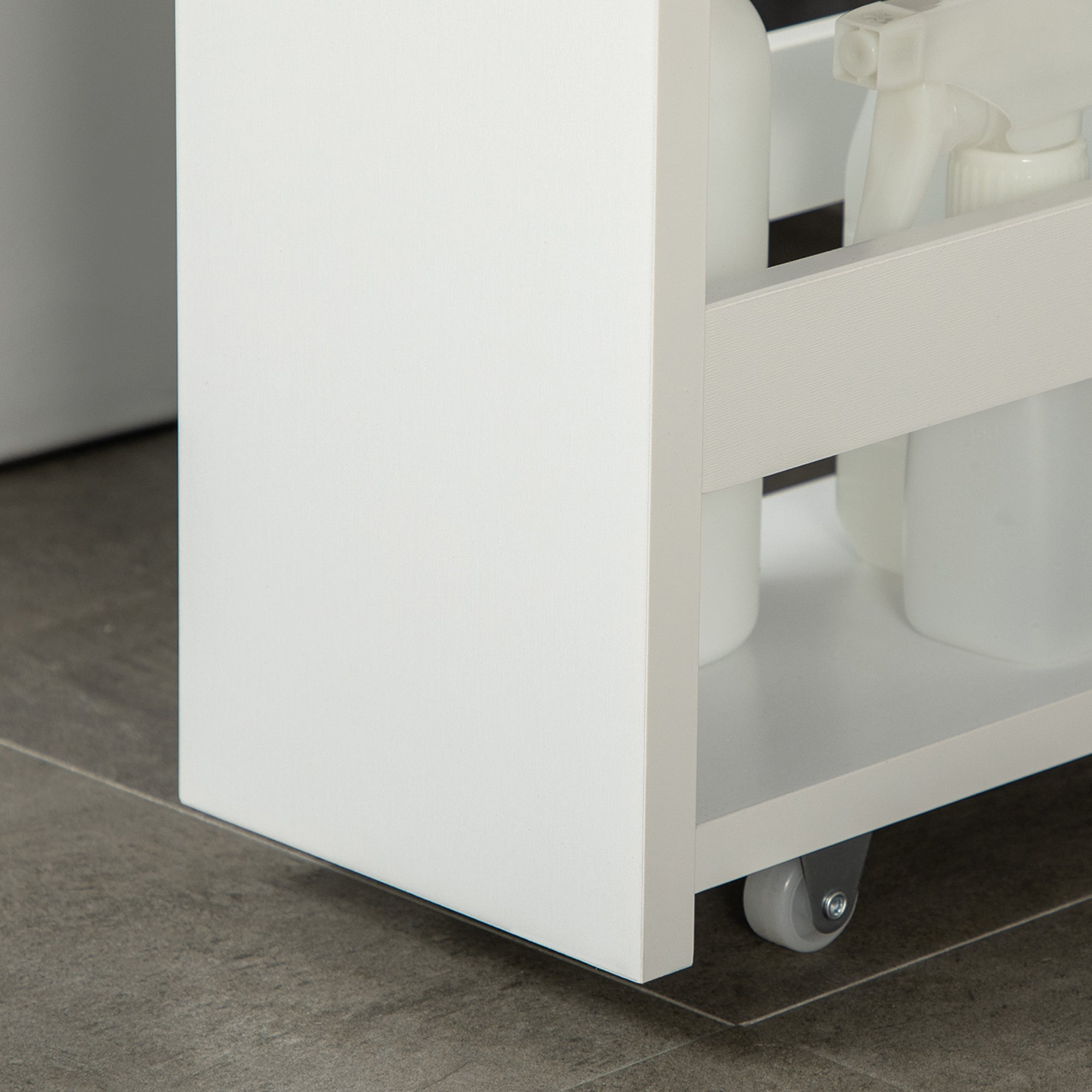 3-Tier Narrow Bathroom Storage Shelf with Side Handle and Wheels for Kitchen Living Room Modern Style 48x15x80 cm White