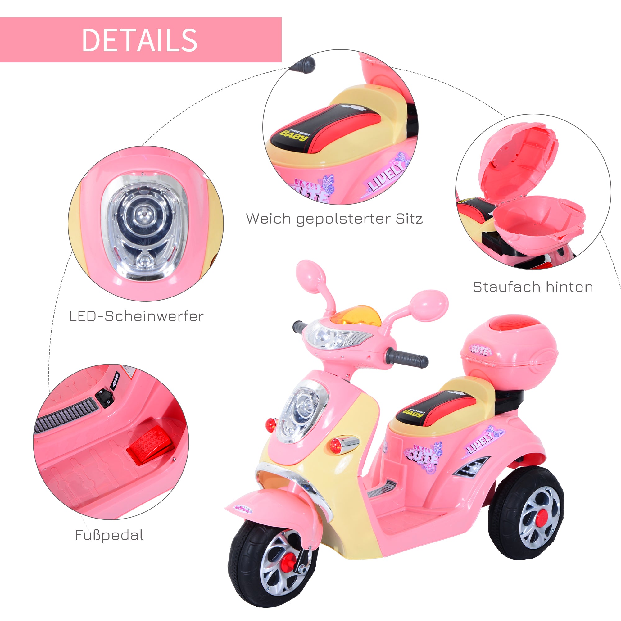 Electric Children's Motorcycle Electric Motorcycle Kids Electric Car Tricycle, 6V, Metal+PP, 108x51x75cm (Pink+Yellow)