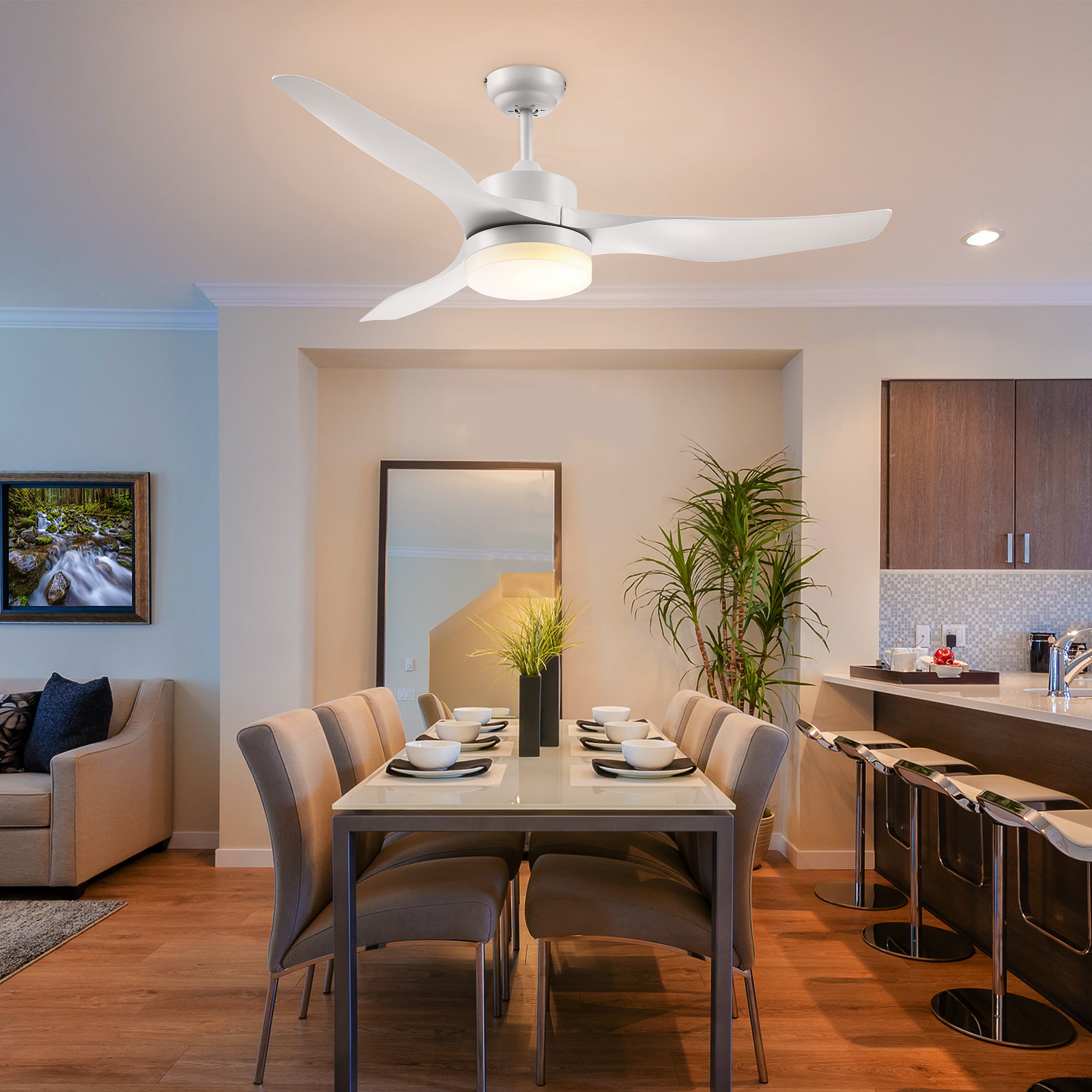 Ceiling Fan with Lighting, Reversible LED Ceiling Light with Fan, 6 Speeds, 3 Light Colors, Ceiling Lamp with Remote Control, Timer for Living Room, Dining Room White