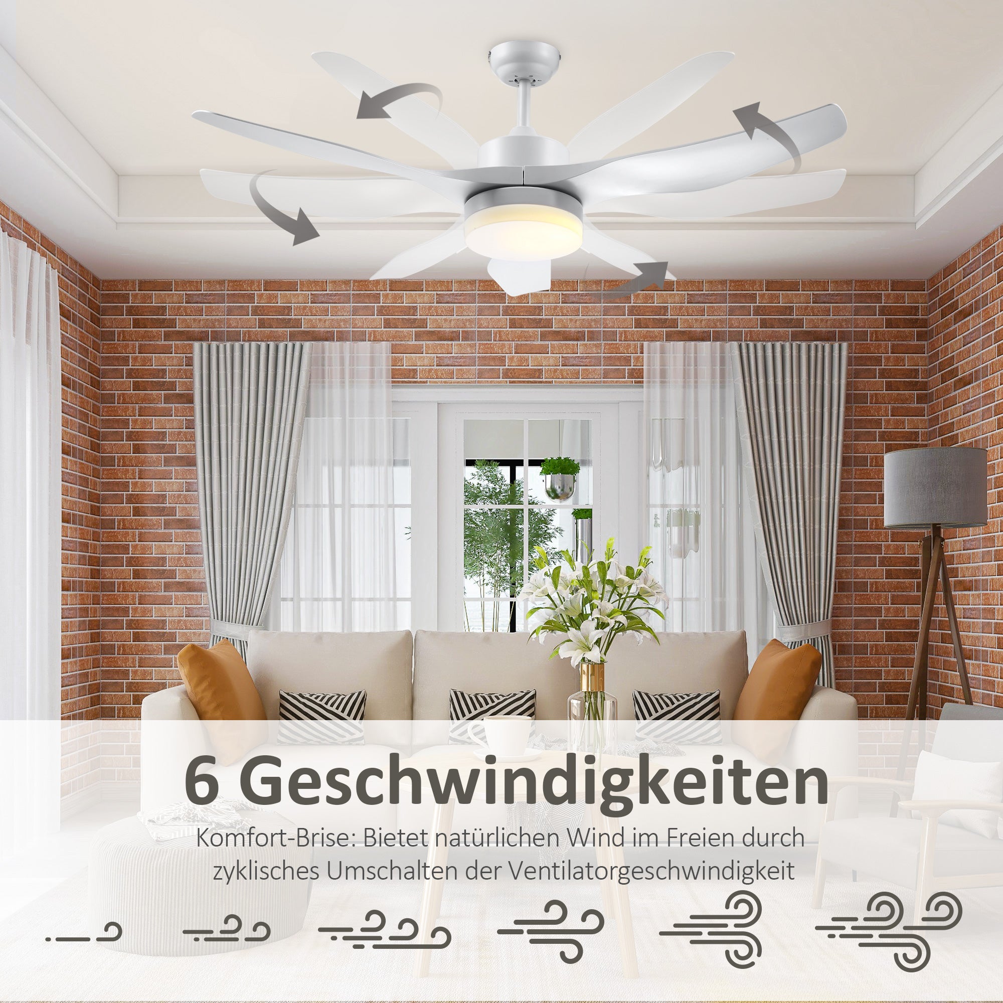 Ceiling Fan with Lighting, Reversible LED Ceiling Light with Fan, 6 Speeds, 3 Light Colors, Ceiling Lamp with Remote Control, Timer for Living Room, Dining Room White