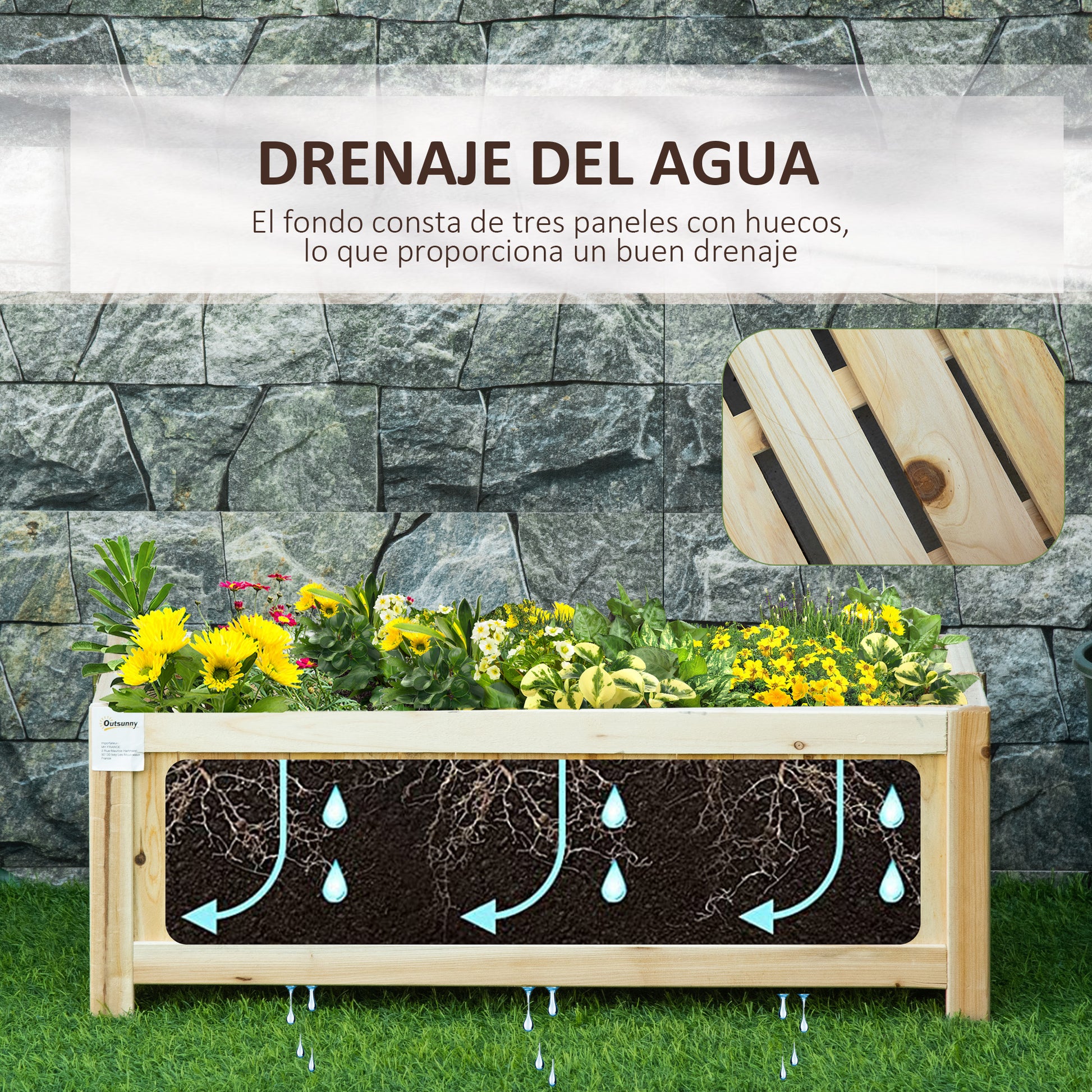 Foldable Wooden Planter Garden Flower Bed with 4 Legs for Growing Vegetables Flowers Outdoor Patio Balcony Terrace 70x30x25 cm Natural