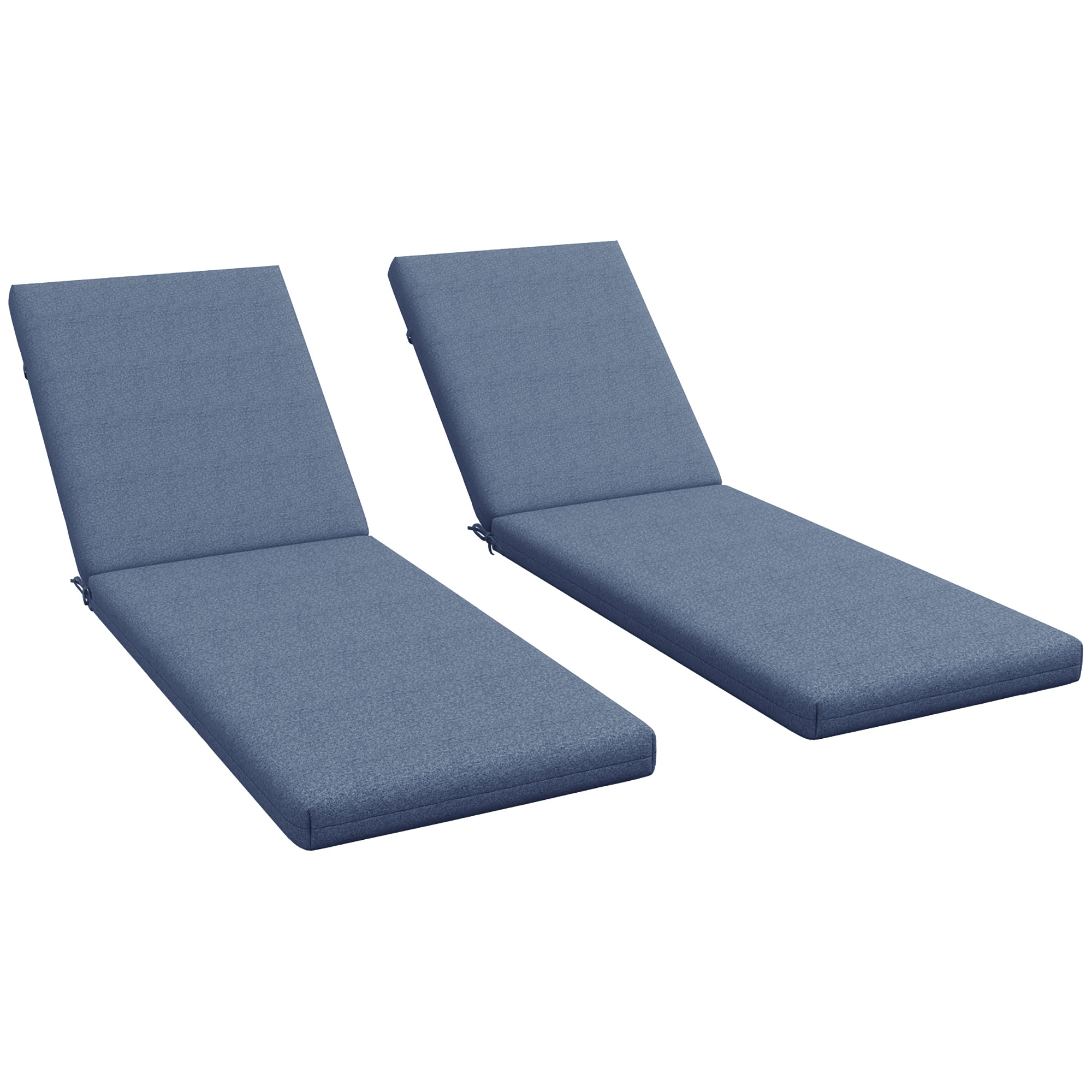 Set of 2 Lounger Mattress Cushions for Sun Lounger Chair with Fastening Straps for Garden Dimensions 190.5L x 58.4W x 7H cm Blue