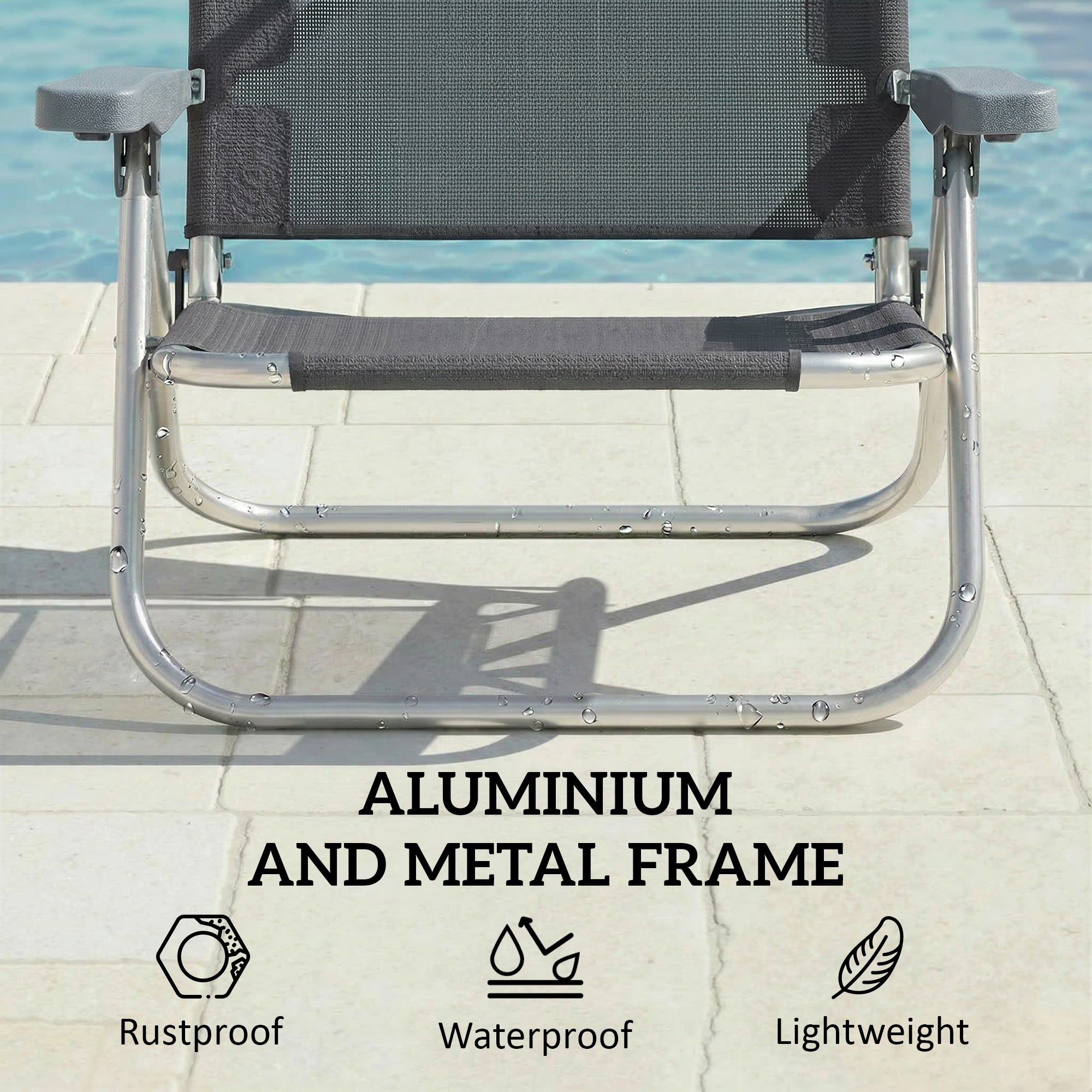 Folding Sun Lounger with Head Cushion & Adjustable Canopy, 6-Position Reclining Backrest, Camping/Garden Chair, Holds up to 265 lb (120 kg) – Dark Gray
