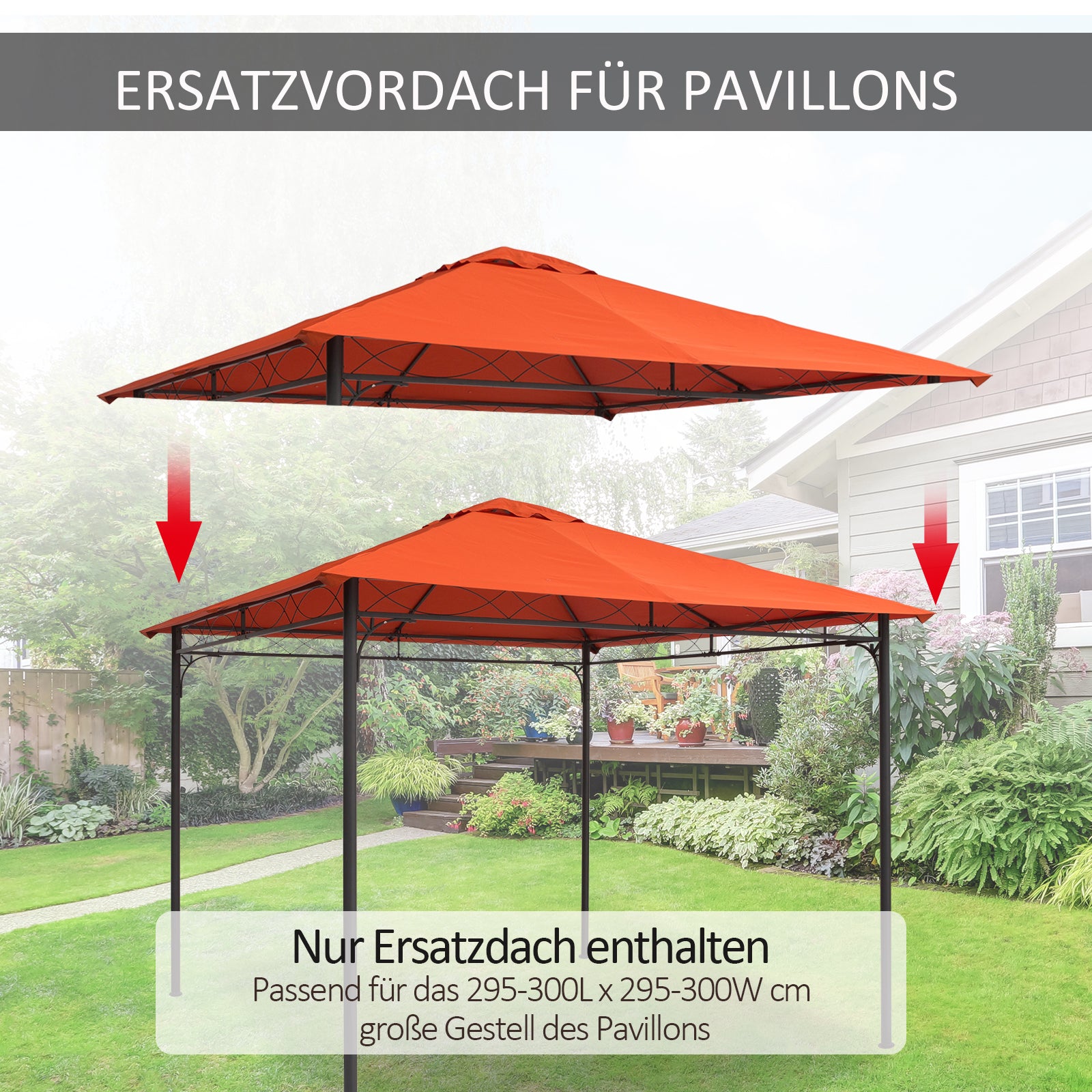 Gazebo Canopy Replacement for Garden Gazebo approx. 3 x 3 m, water-resistant, canopy cover, sun protection, 8 water drainage holes, Polyester, Orange