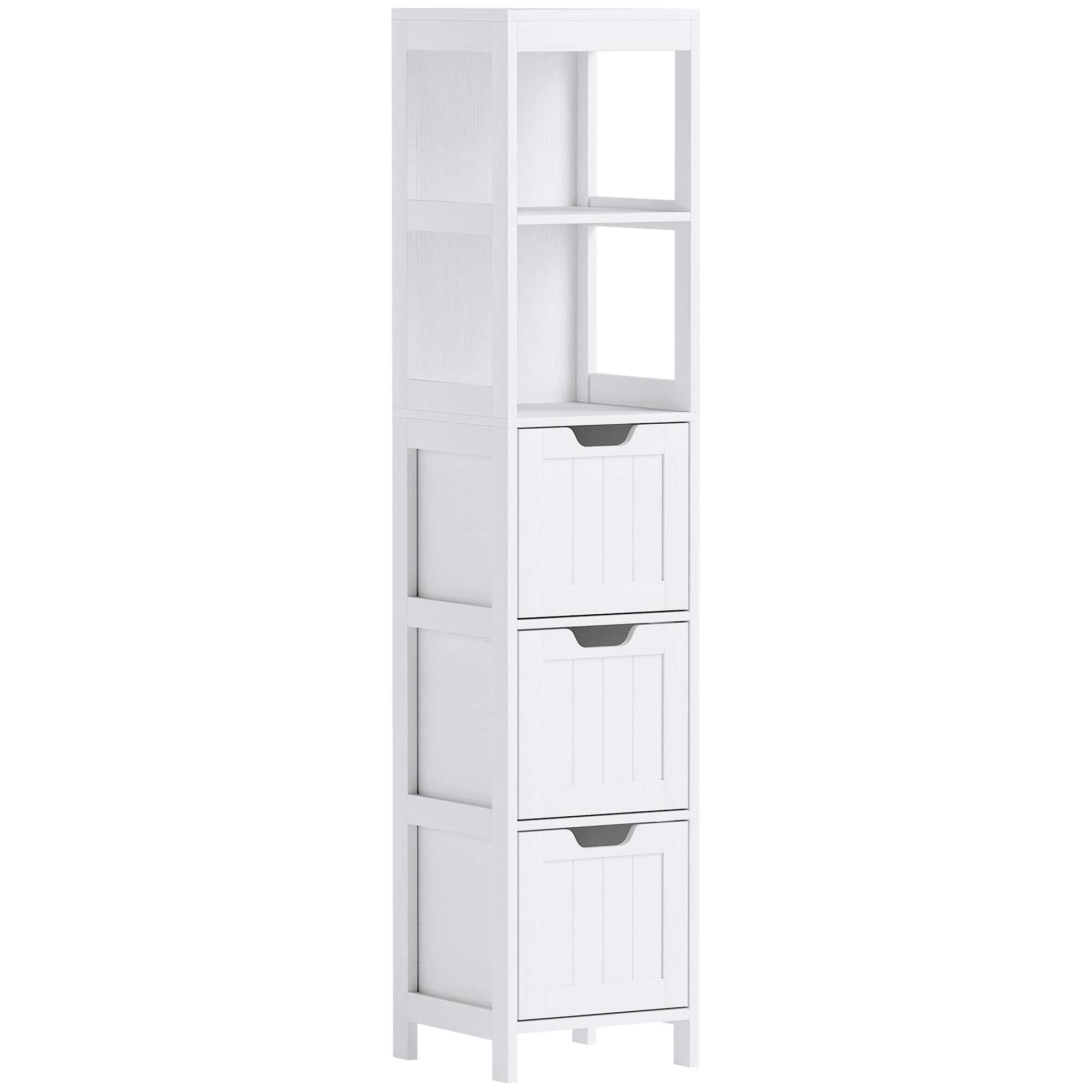 Bathroom Cabinet, Tall Bathroom Cabinet with 3 Drawers, 2 Open Shelves, Storage Cabinet for Bathroom, Living Room, White, 30 x 30 x 142.4 cm