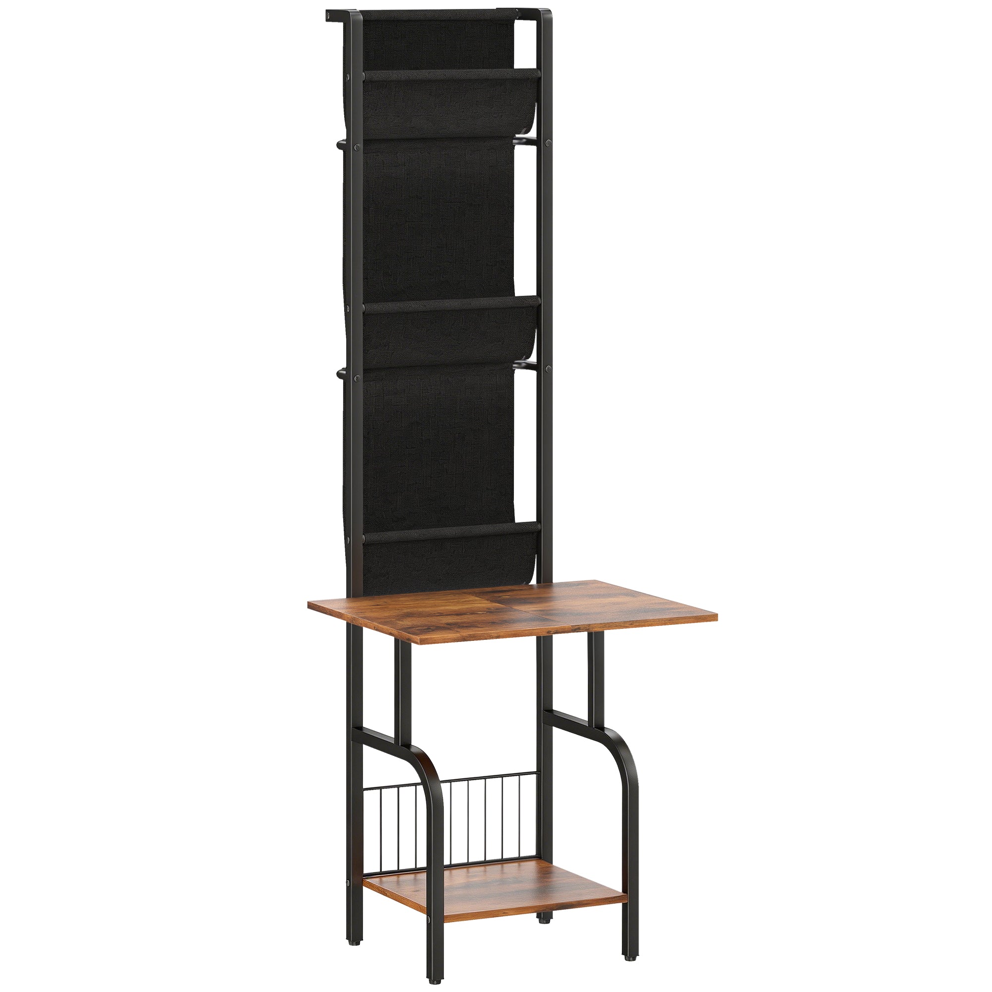 CD/DVD/Blu-ray Rack with 3 Fabric Pockets & Table — Industrial Media Shelf, Rustic Brown/Black (19.7 x 19.1 x 56.7 in)