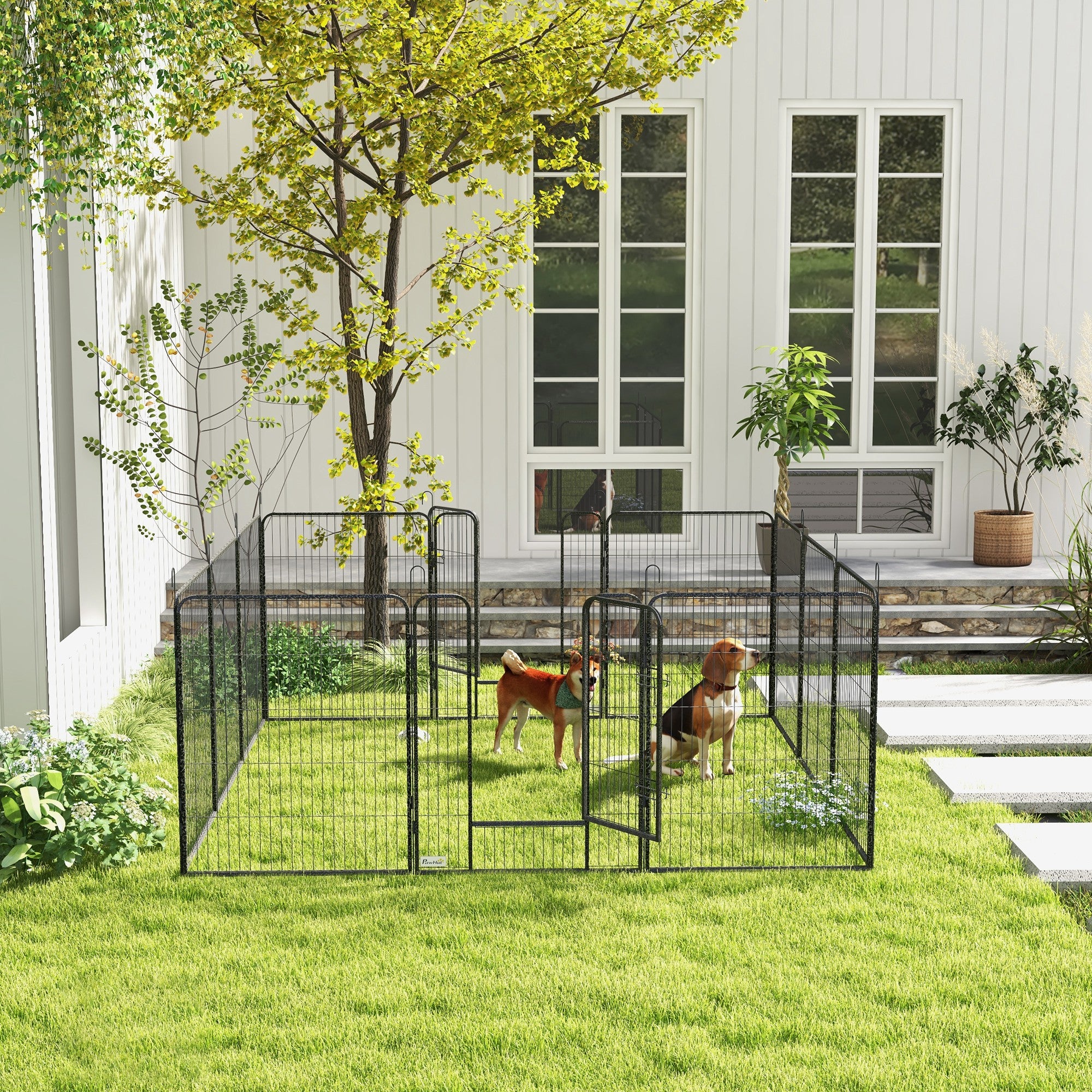 12-Panel Foldable Puppy Playpen — 100 cm High, 2 Lockable Doors, Indoor/Outdoor, Gray