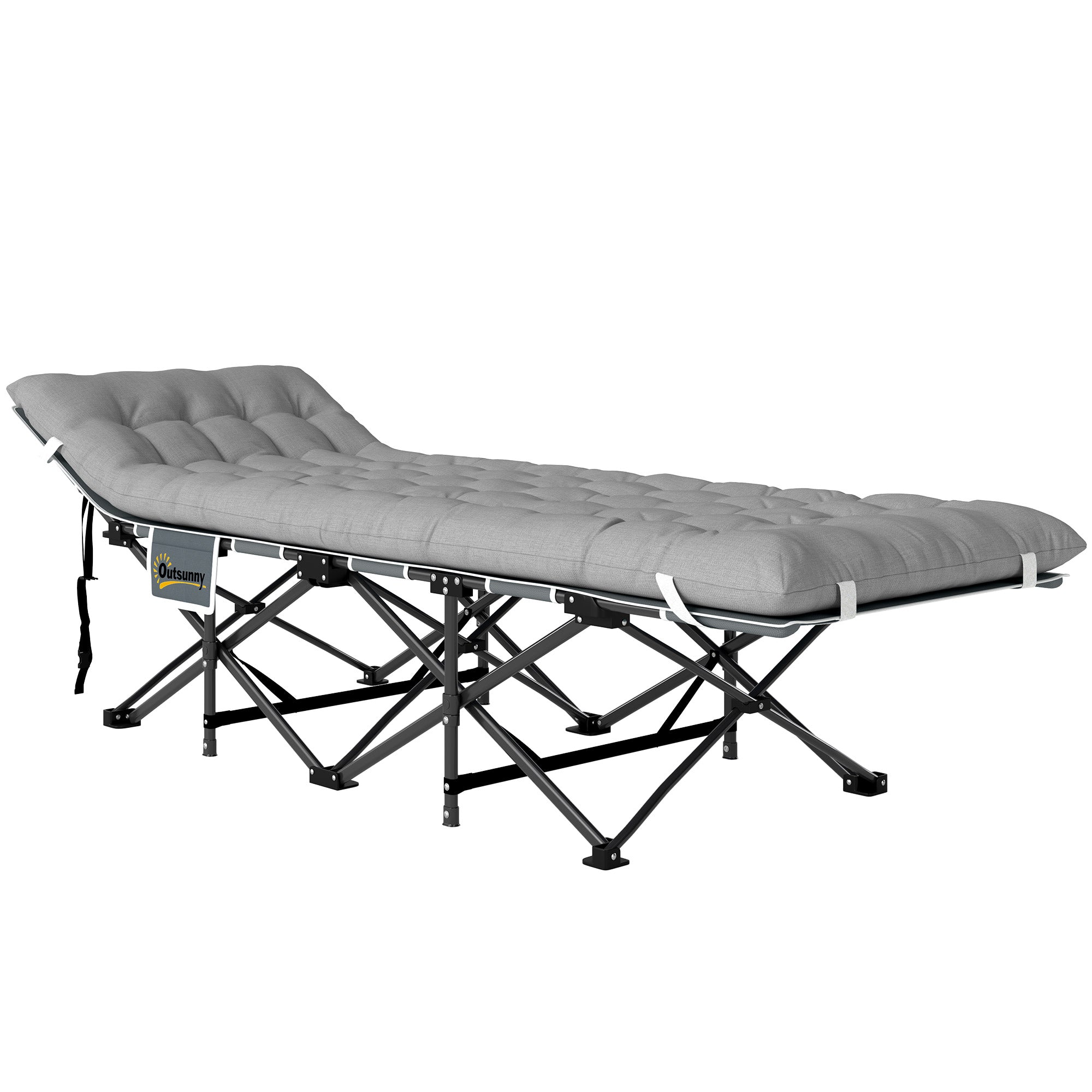 Folding Camp Bed Camping Bed with Mattress Pillow Side Pocket 190 x 65 x 37 cm Camping Cot for Adults Guest Bed up to 150 kg Foldable Bed for Outdoor, Garden Camping Travel Light gray