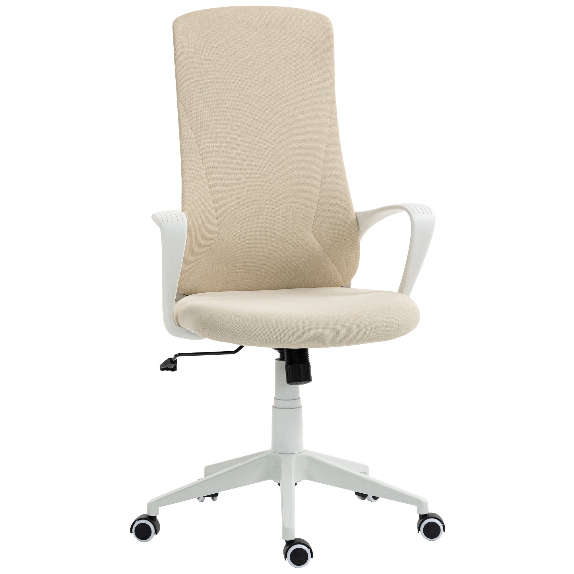 Swivel Office Chair – Adjustable Height, Tilting Function, Padded High Back & Fixed Armrests, Beige (24.4×22.0×43.3–47.0 in)