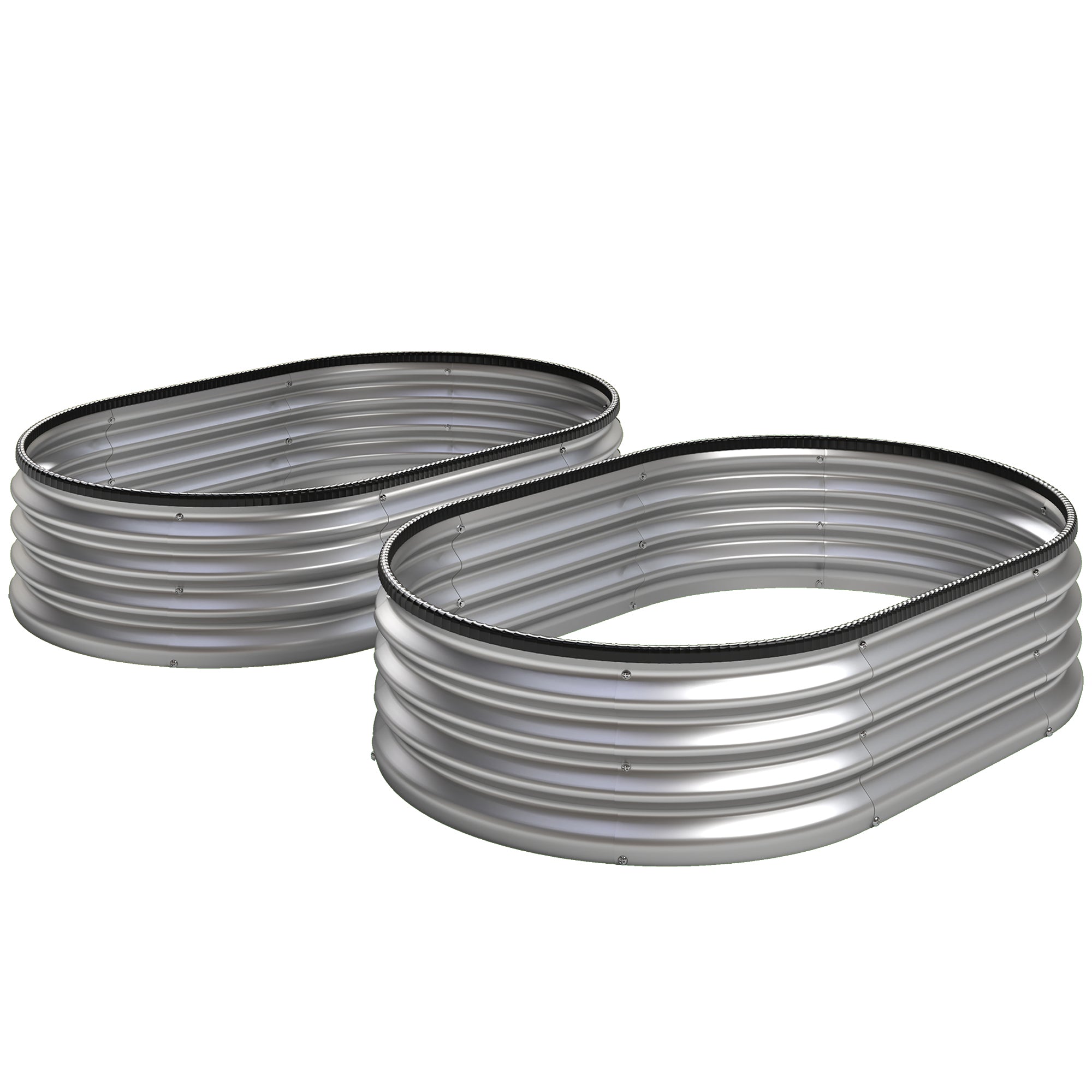 Metal Raised Beds Set of 2, 53.1 x 35.4 x 11.8 in — Oval Open-Bottom Planters with Rubber Safety Rim, Gloves Included, Modular Garden Planter for Vegetables, Fruits, Flowers, Herbs, Silver