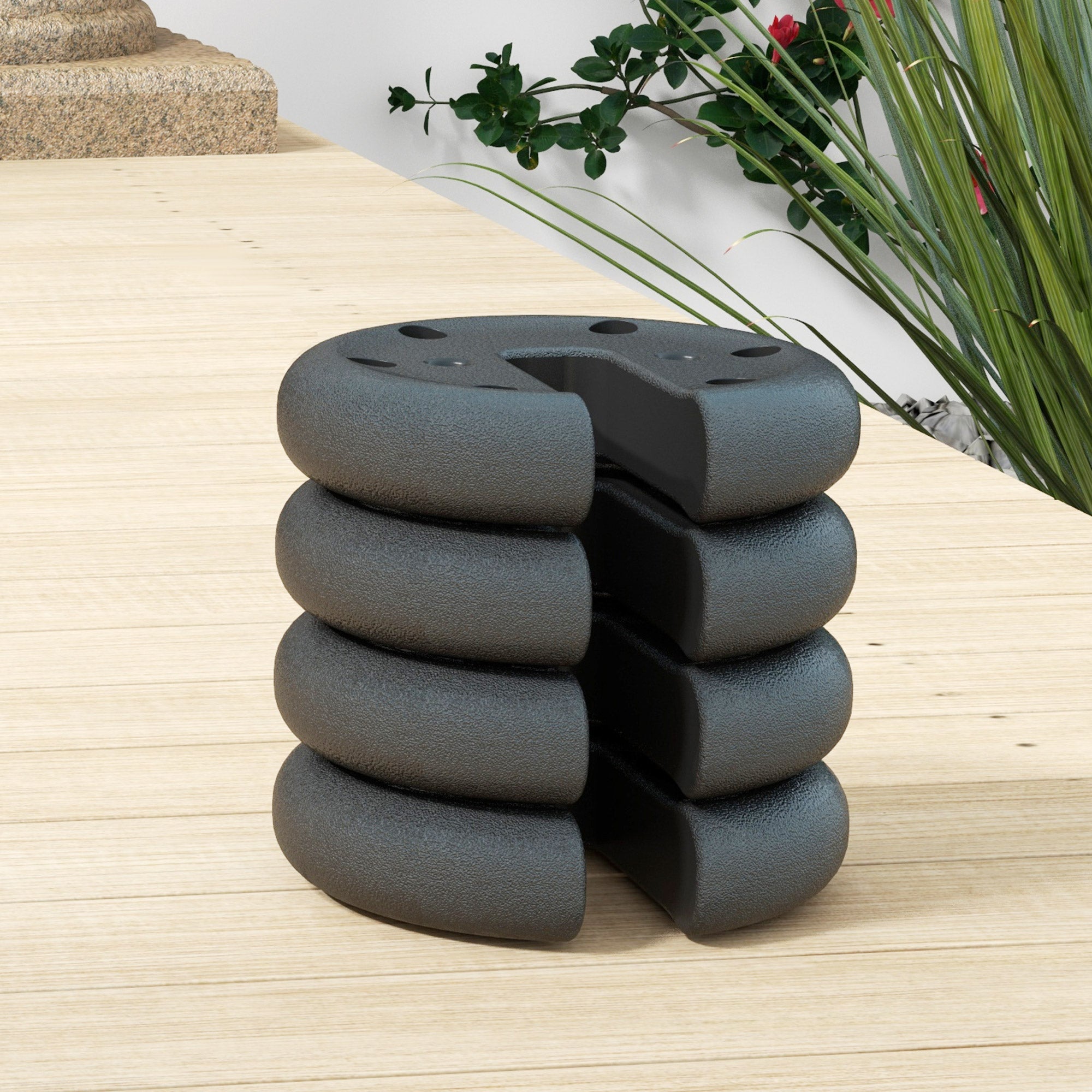 Weight 4 pcs. Tent Weights for Pavilion Beer Tent Gazebo Stackable Base Plastic Coating Cement Core Ø20 x 4.5 cm Black