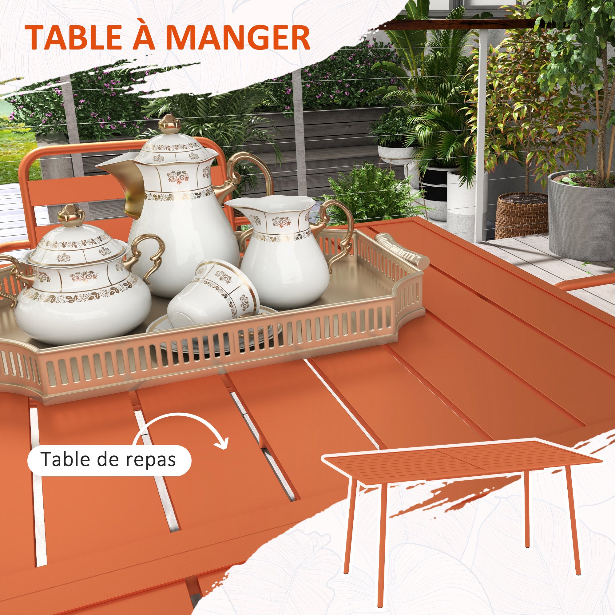Garden Furniture Set Garden Dining Set 7-piece with 1 Table and 6 Stackable Chairs made of Steel in Red