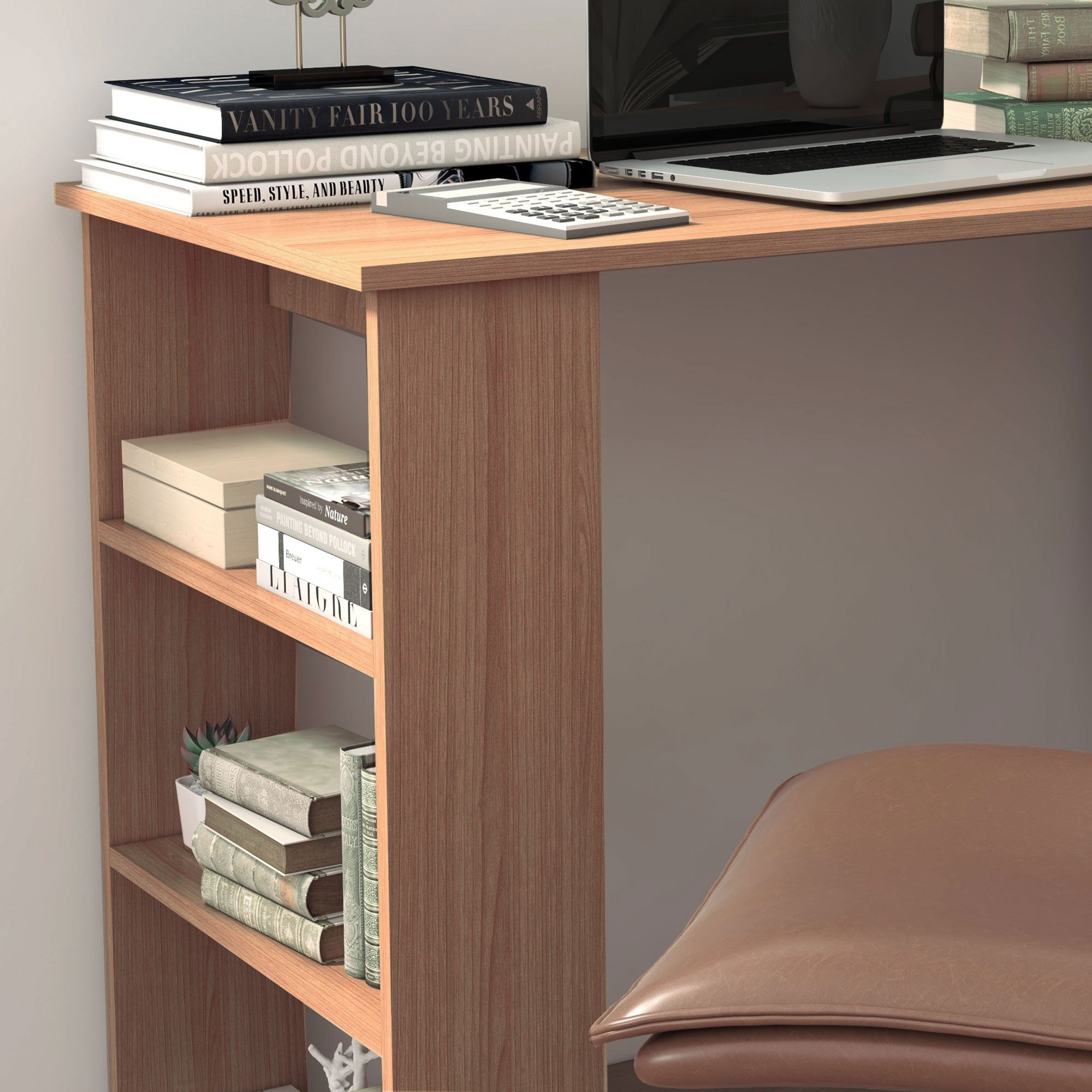 Reversible Corner Desk with 5 Shelves, Corner Computer Desk in Wood, for Office, Living Room and Study, Industrial Style, 120x110x74.5 cm, Steel Color