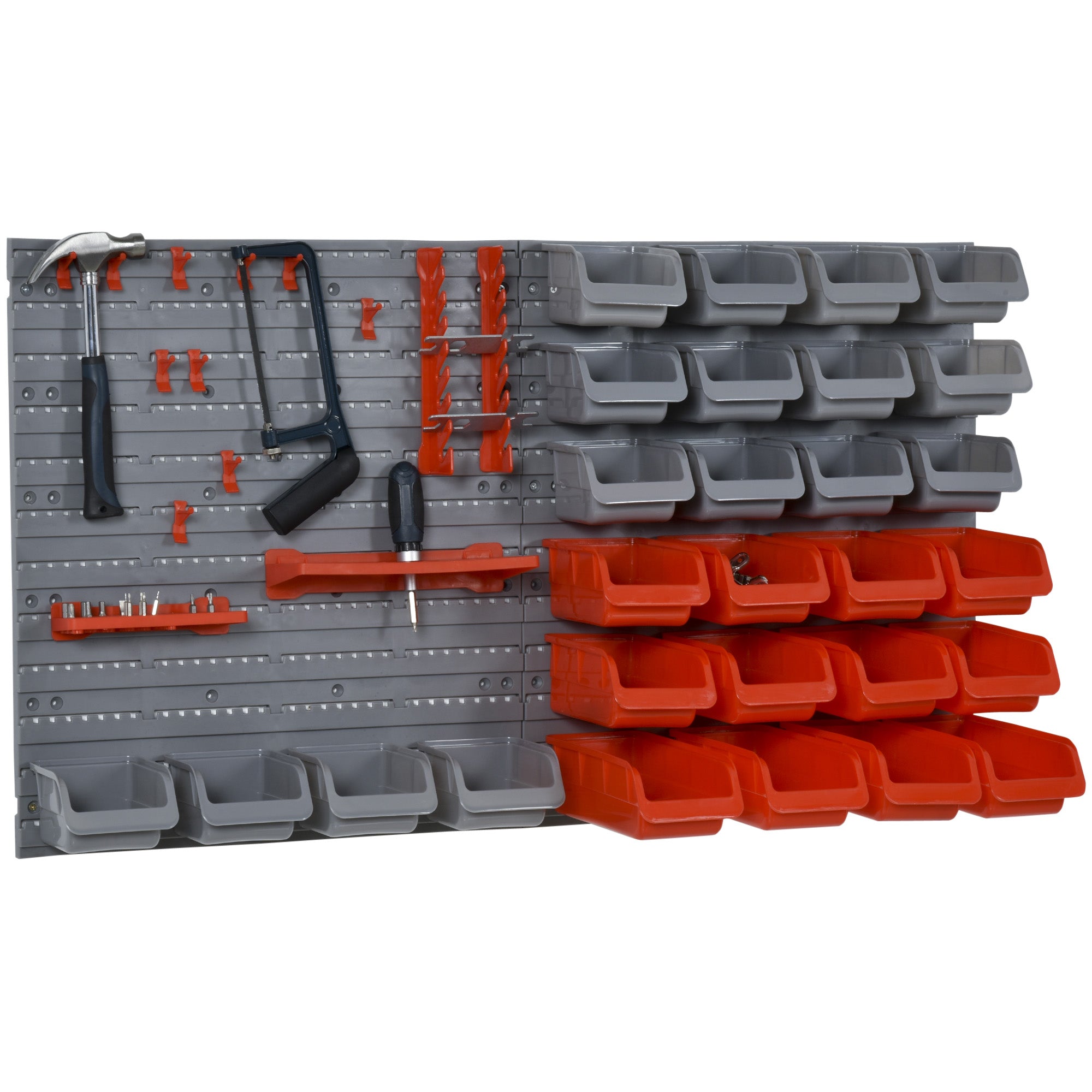 44-Piece Wall Tool Organizer 95x54 cm Tool Wall Shelf with 28 Stackable Boxes and Different Hooks in Gray and Red