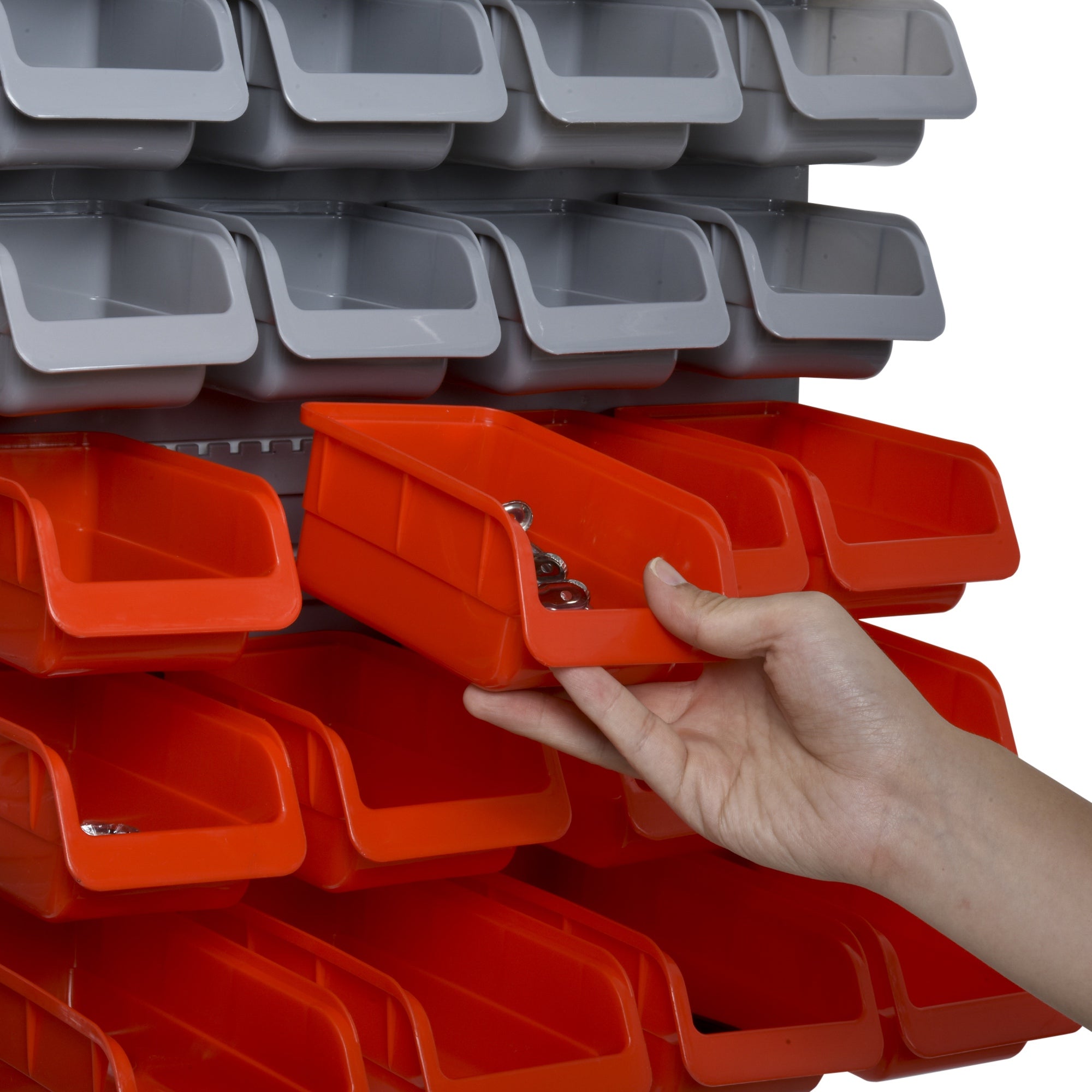44-Piece Wall Tool Organizer 95x54 cm Tool Wall Shelf with 28 Stackable Boxes and Different Hooks in Gray and Red