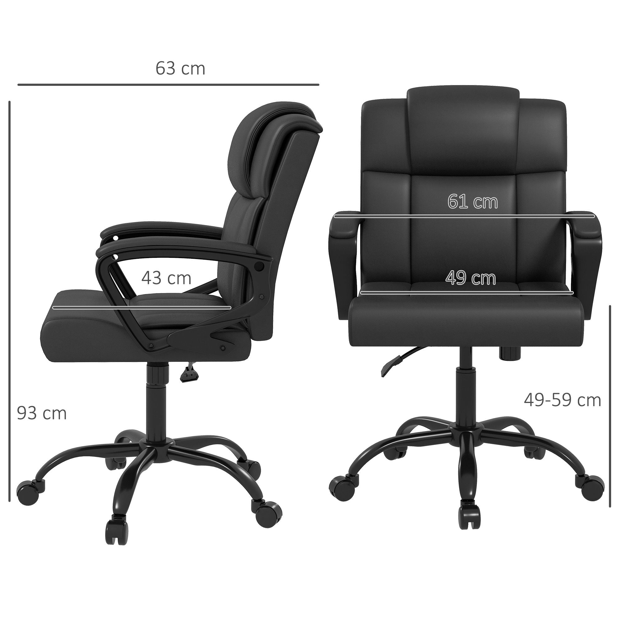Ergonomic Office Chair, Adjustable Height, Synthetic Covering, Swivel Computer Chair, 120 kg Weight Capacity, Black