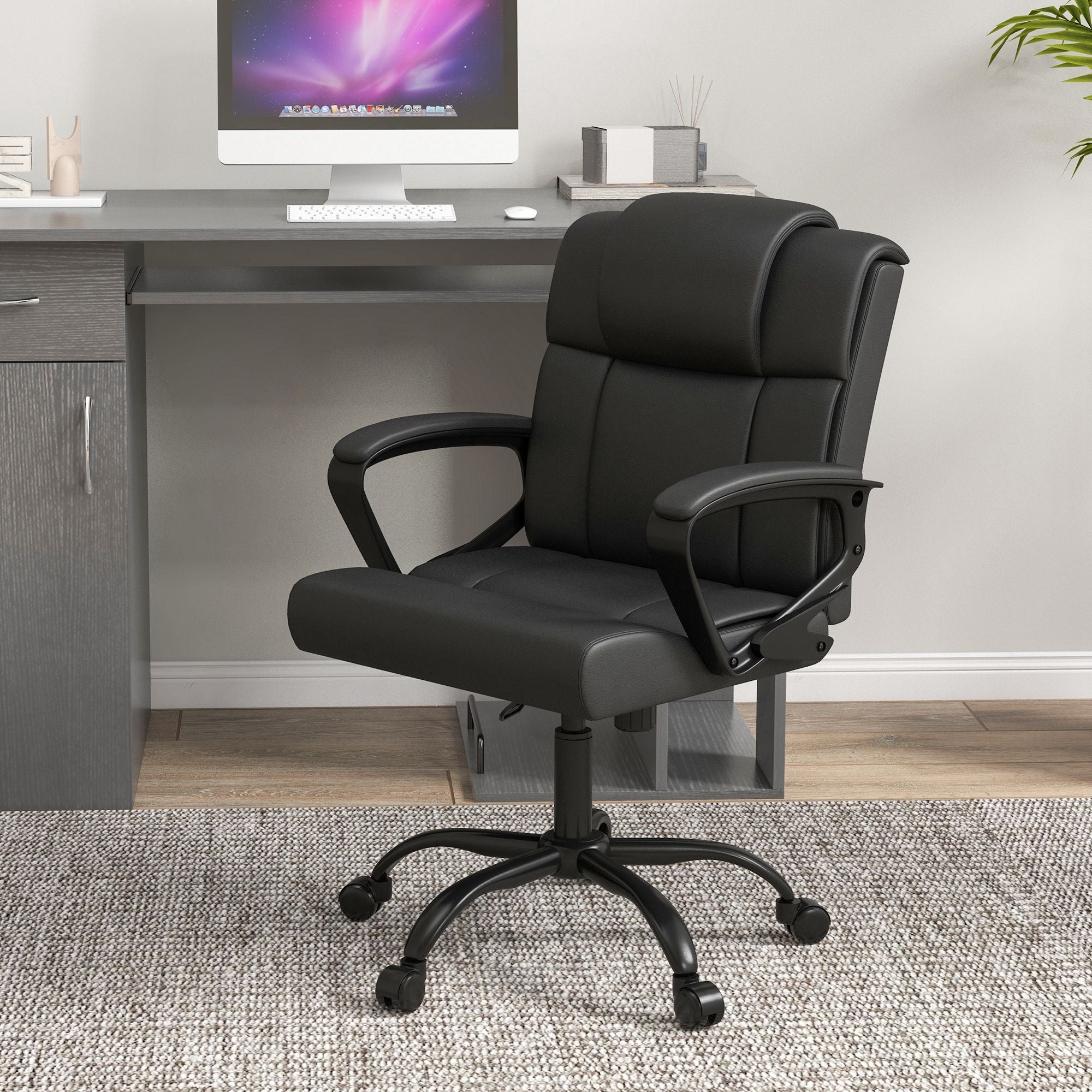 Ergonomic Office Chair, Adjustable Height, Synthetic Covering, Swivel Computer Chair, 120 kg Weight Capacity, Black
