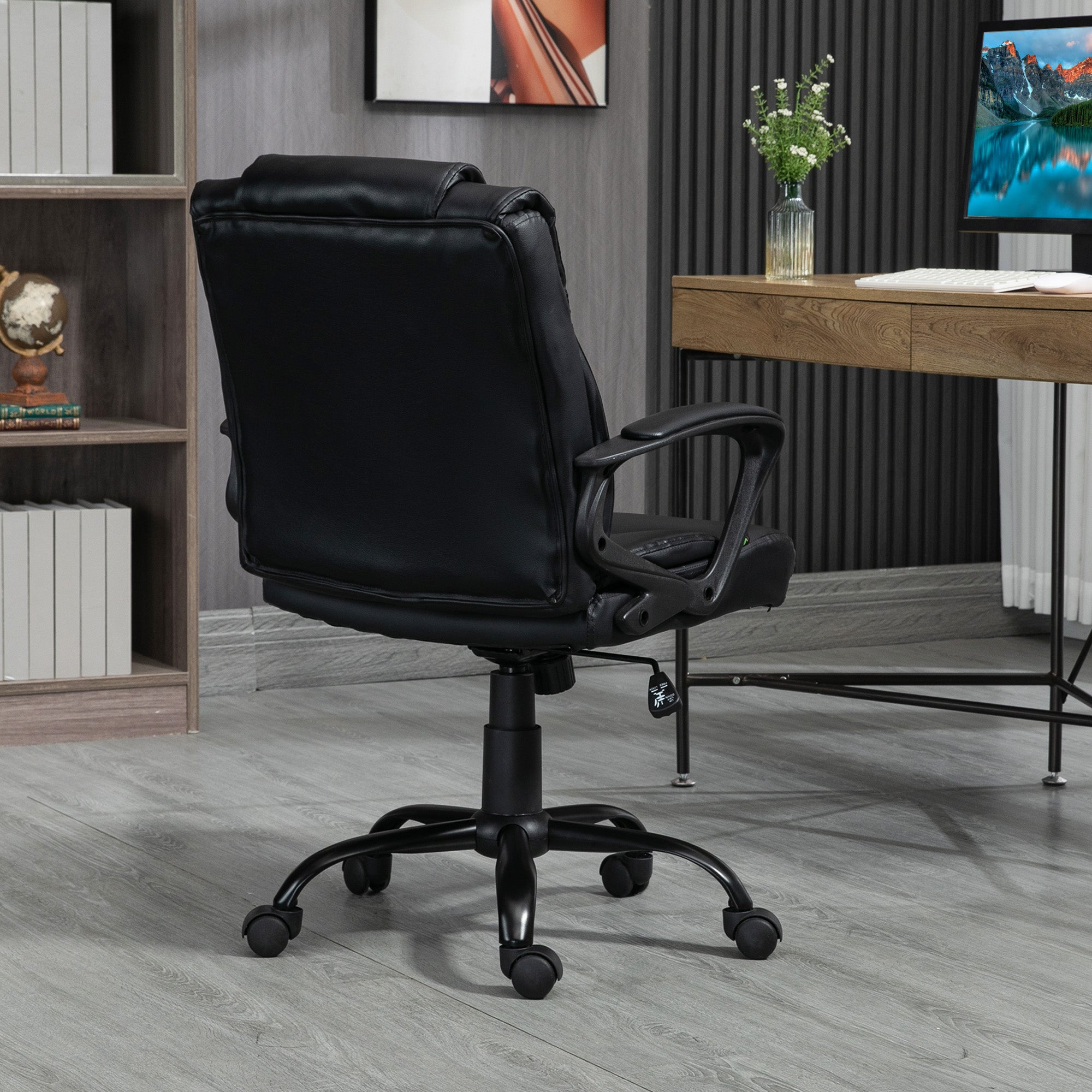 Ergonomic Office Chair, Adjustable Height, Synthetic Covering, Swivel Computer Chair, 120 kg Weight Capacity, Black