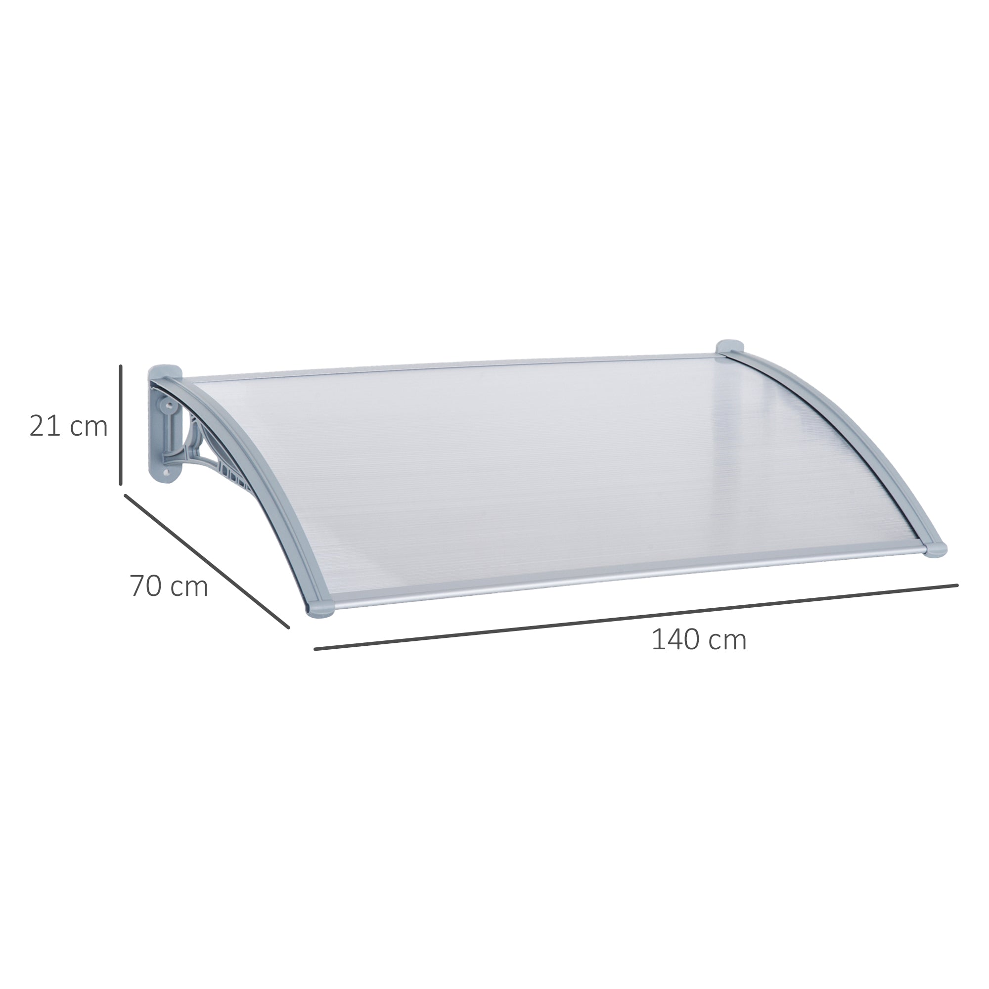 Outdoor Canopy 140x70x21 cm in Plastic and Aluminum for Balconies, Doors, and Windows UV Resistant, Gray