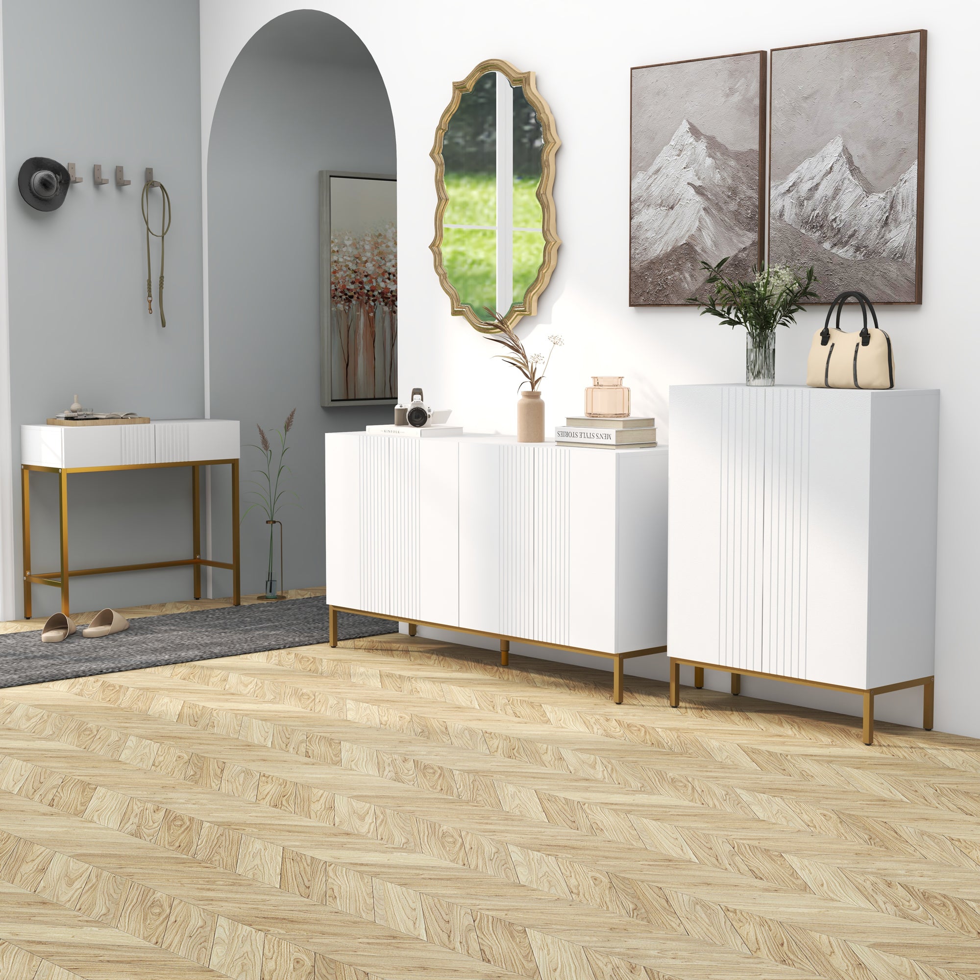 Space-Saving Shoe Cabinet with 2 Doors for 15-20 Pairs of Shoes, Entryway Shoe Cabinet with 5 Adjustable Shelves and Soft-Close Doors, White