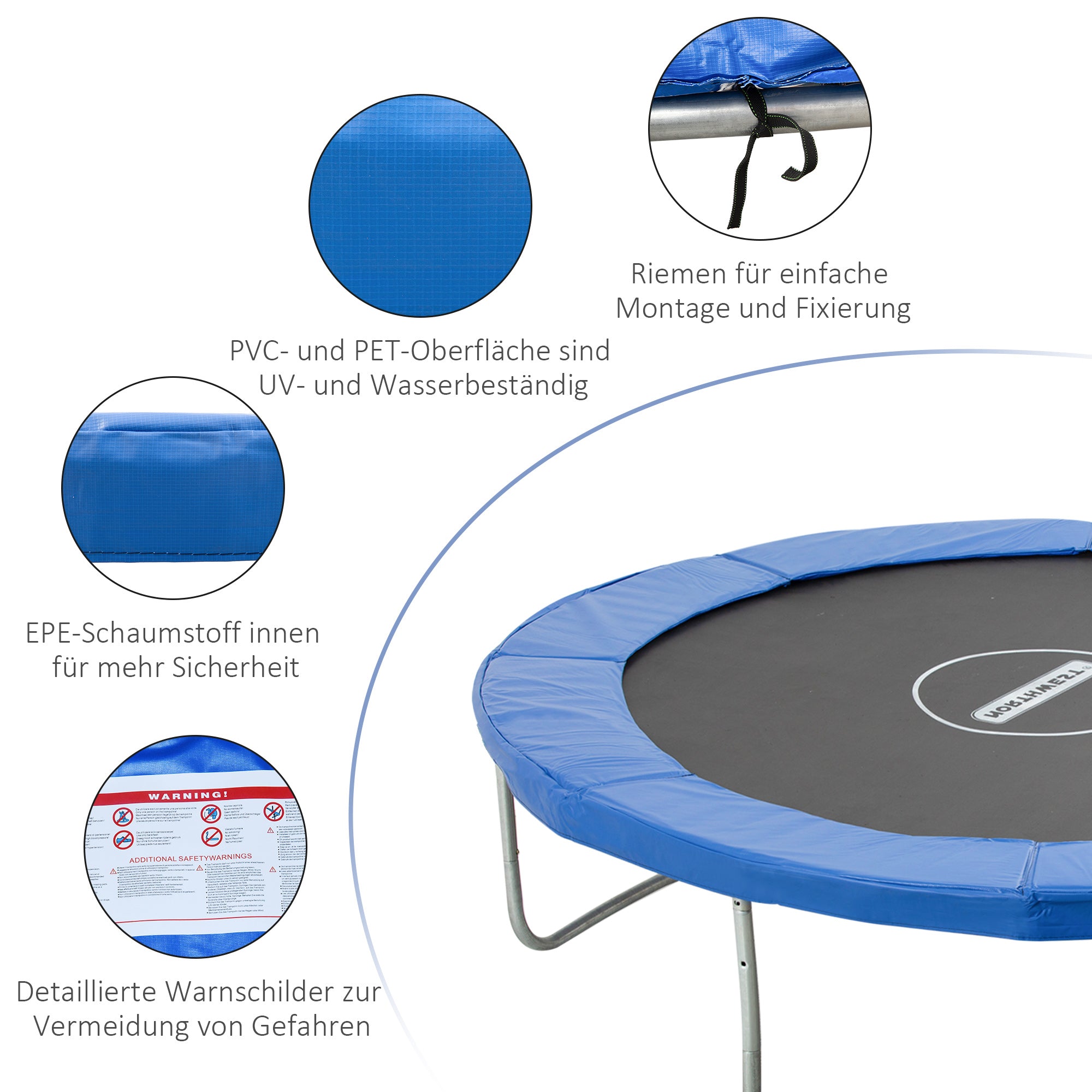 Trampoline Edge Cover Safety Net Weather Cover 8ft 10ft 12ft 15ft Edge Cover: Ø 305cm-Blue(Trampoline not included)