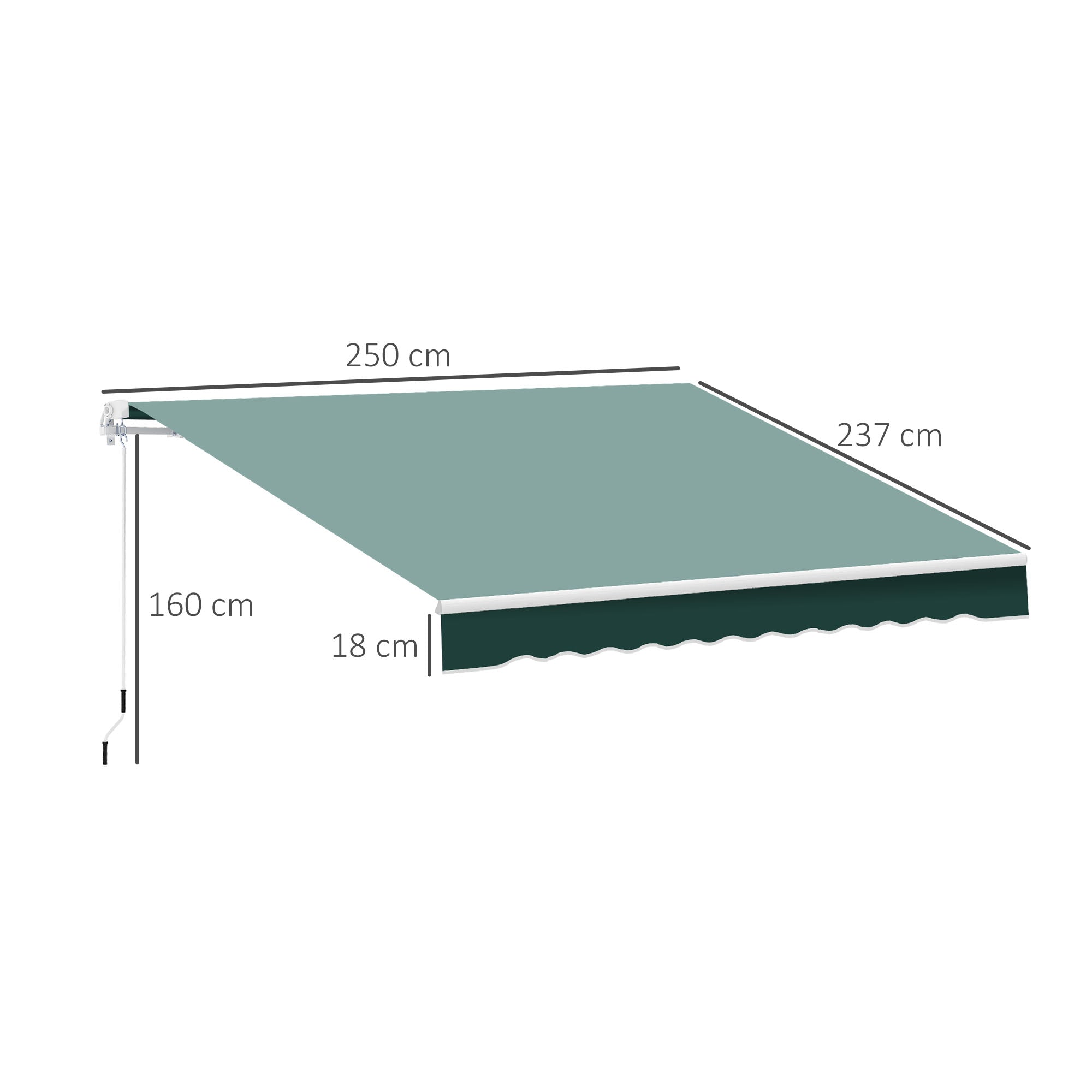 Retractable Awning 2.5x2m with Aluminum Frame and Polyester Fabric, 280 g/㎡, UV50+, Green